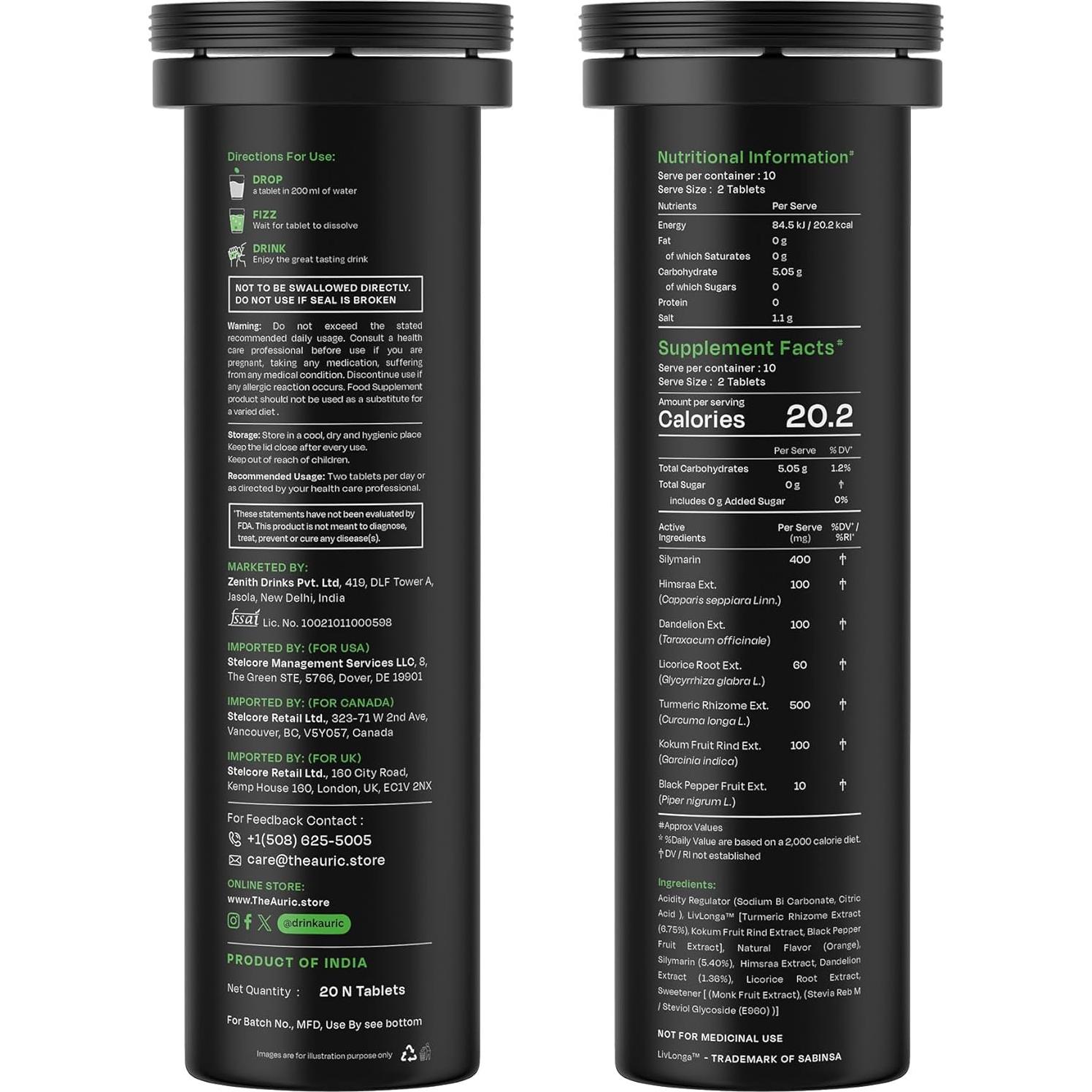 Suplemento Hepático Herbal Auric | Cardo Mariano, Cúrcuma, Ajo | 20 Tabletas