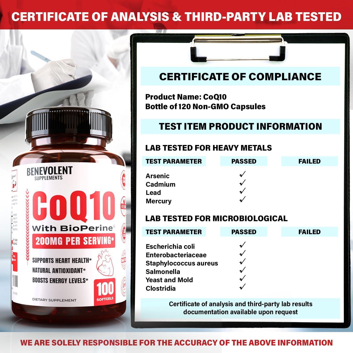 Suplemento CoQ10 200mg Benevolent en Softgels, 100 Unidades