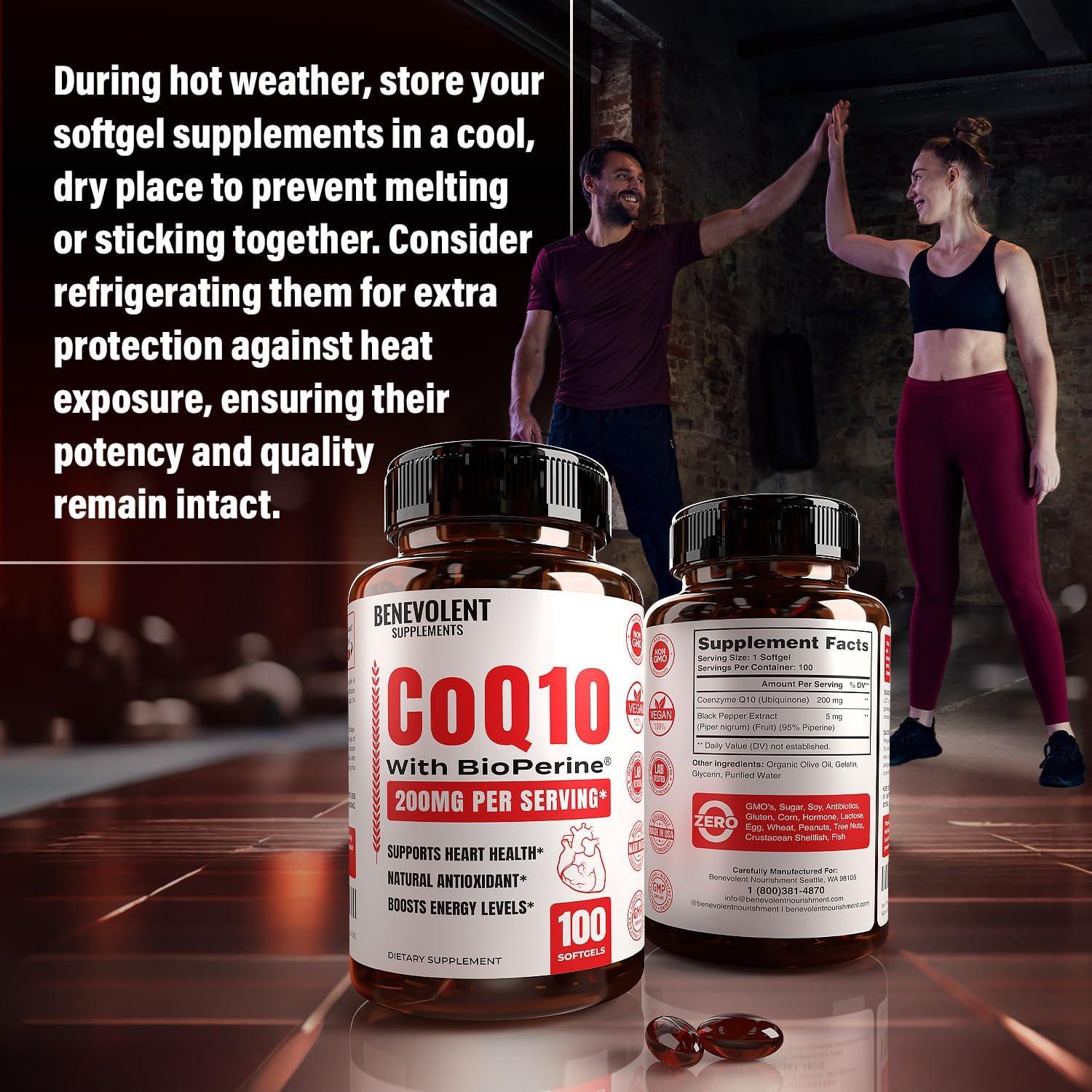 Suplemento CoQ10 200mg Benevolent en Softgels, 100 Unidades