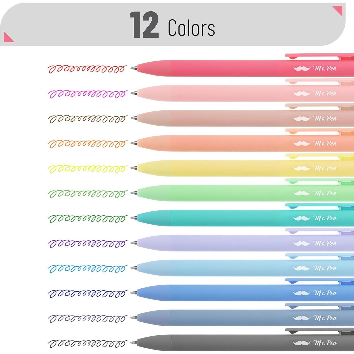 Bolígrafos de Gel Mr. Pen, Paquete de 12, Punta Fina 0.7mm
