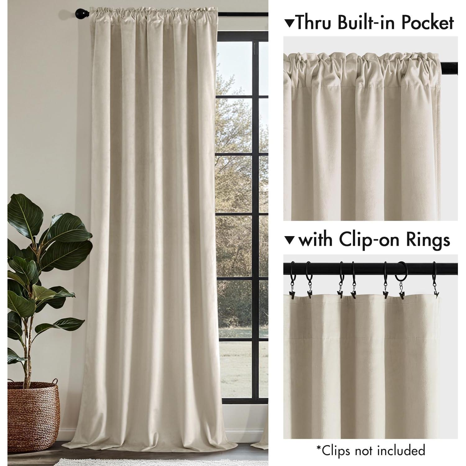 Cortinas de Terciopelo Beige MIULEE 102 x 160 cm, Juego de 2