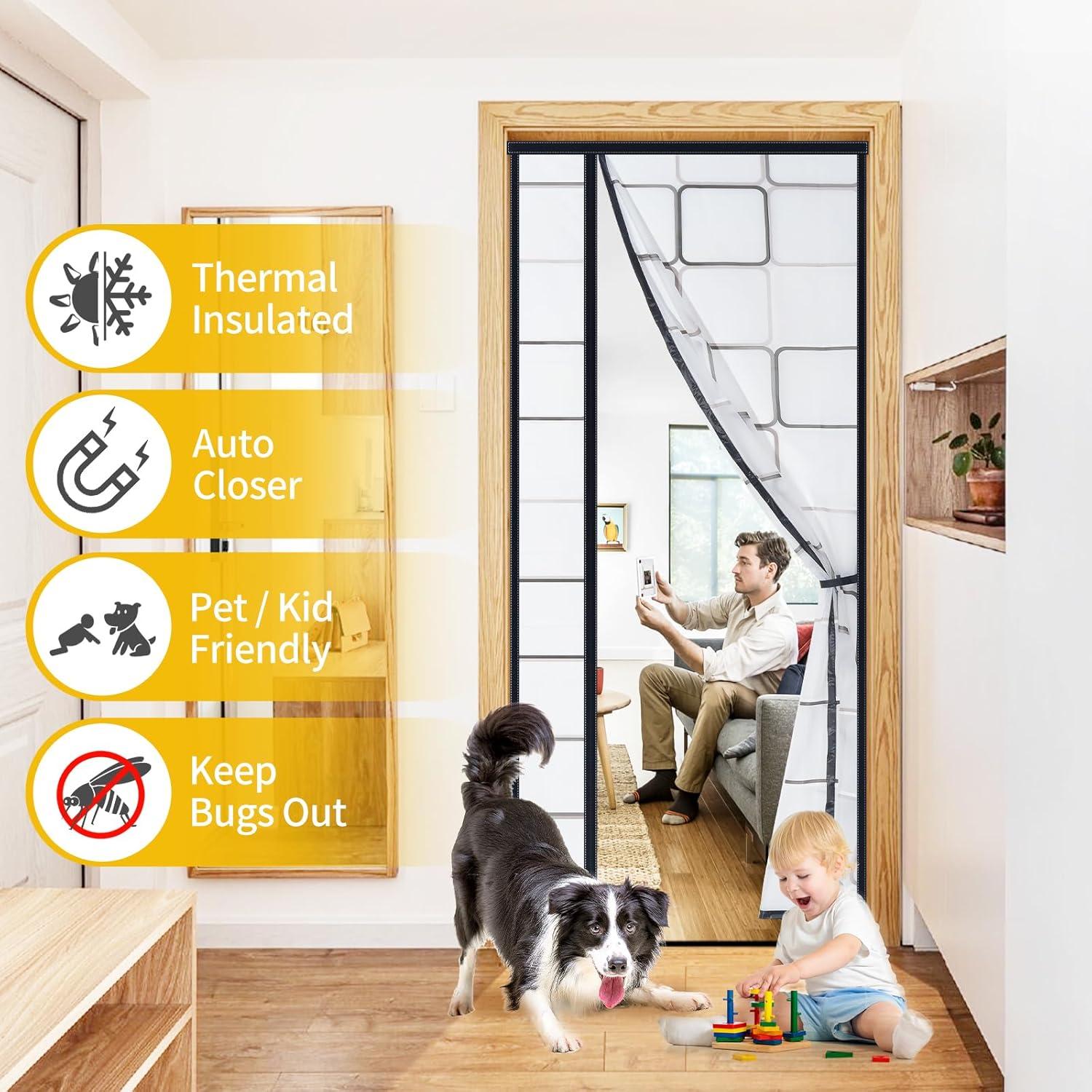 Cortina de Puerta Aislante Magnética Veanusiver 90x206 cm Gris