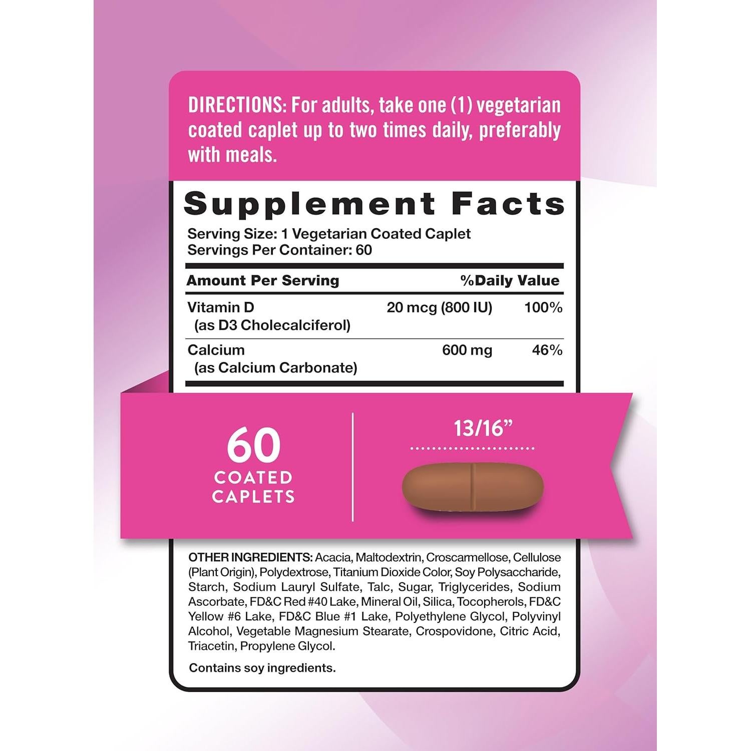 Calcio 600 mg con Vitamina D3 Verdad de la Naturaleza 60 Tabletas