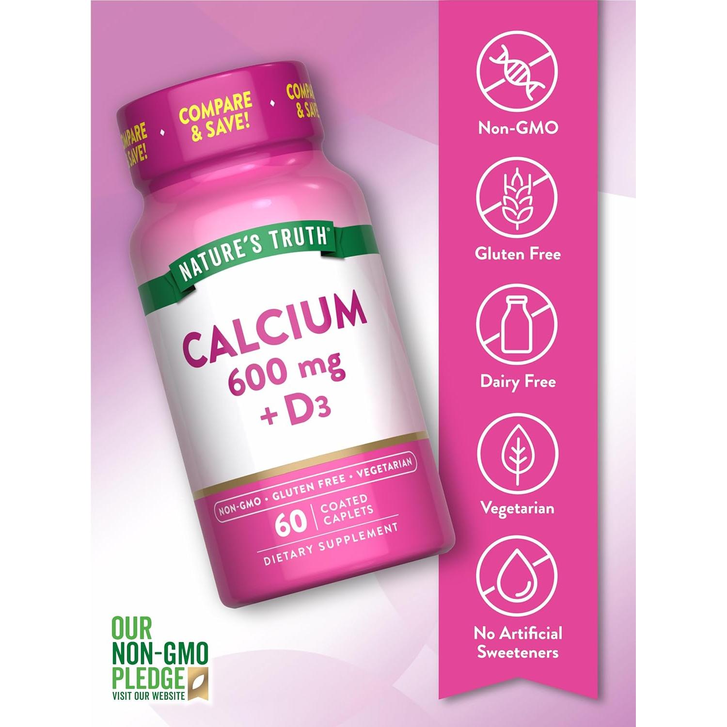 Calcio 600 mg con Vitamina D3 Verdad de la Naturaleza 60 Tabletas
