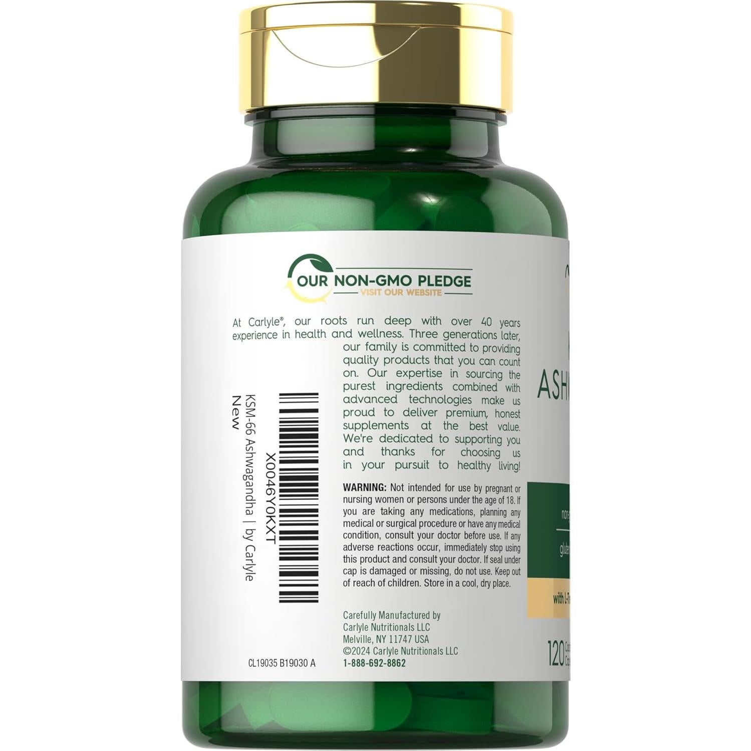 Carlyle KSM-66 Ashwagandha 600mg + L-Theanine 200mg 120 Tabletas