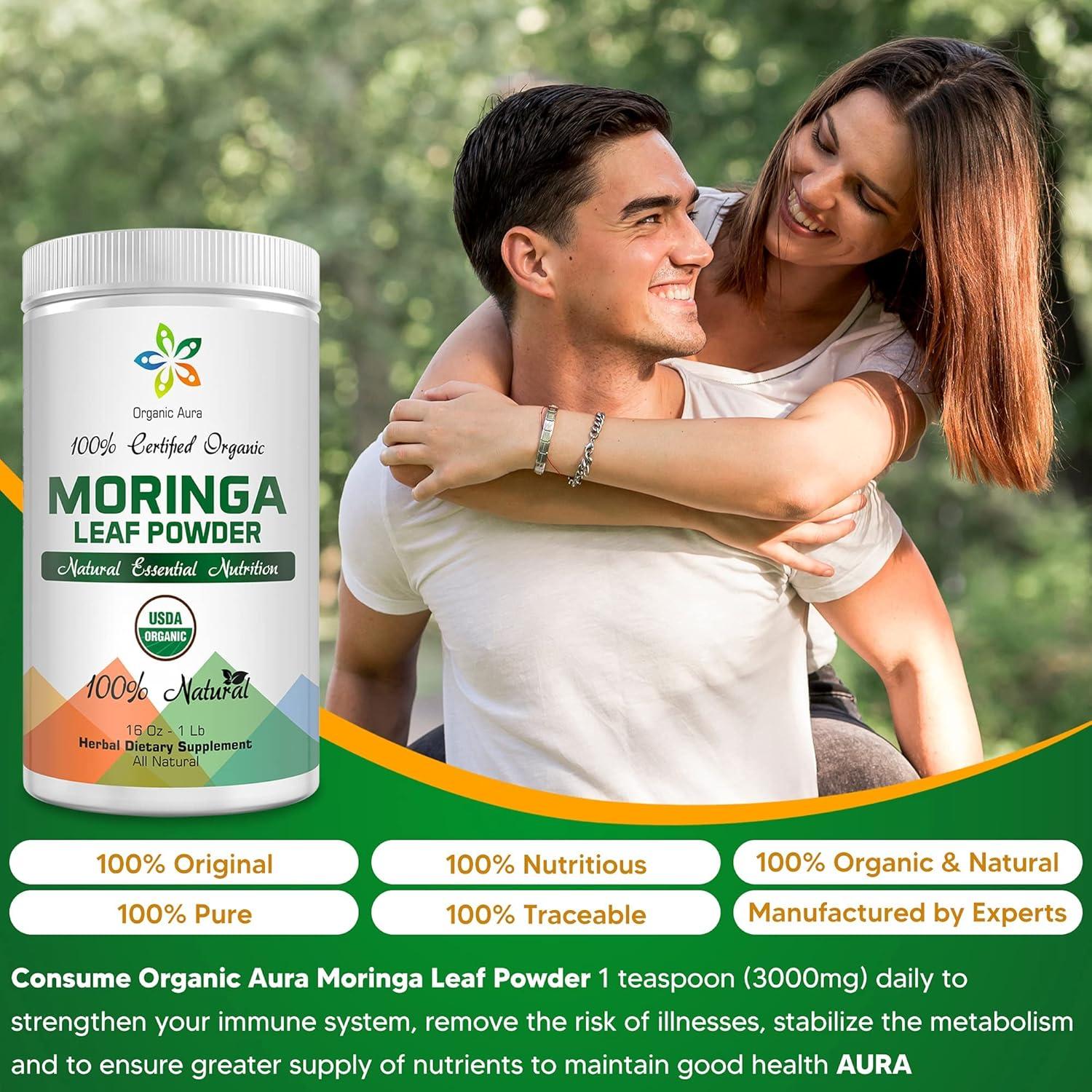 Polvo de Moringa Orgánica 454g Organic Aura - Superalimento Natural