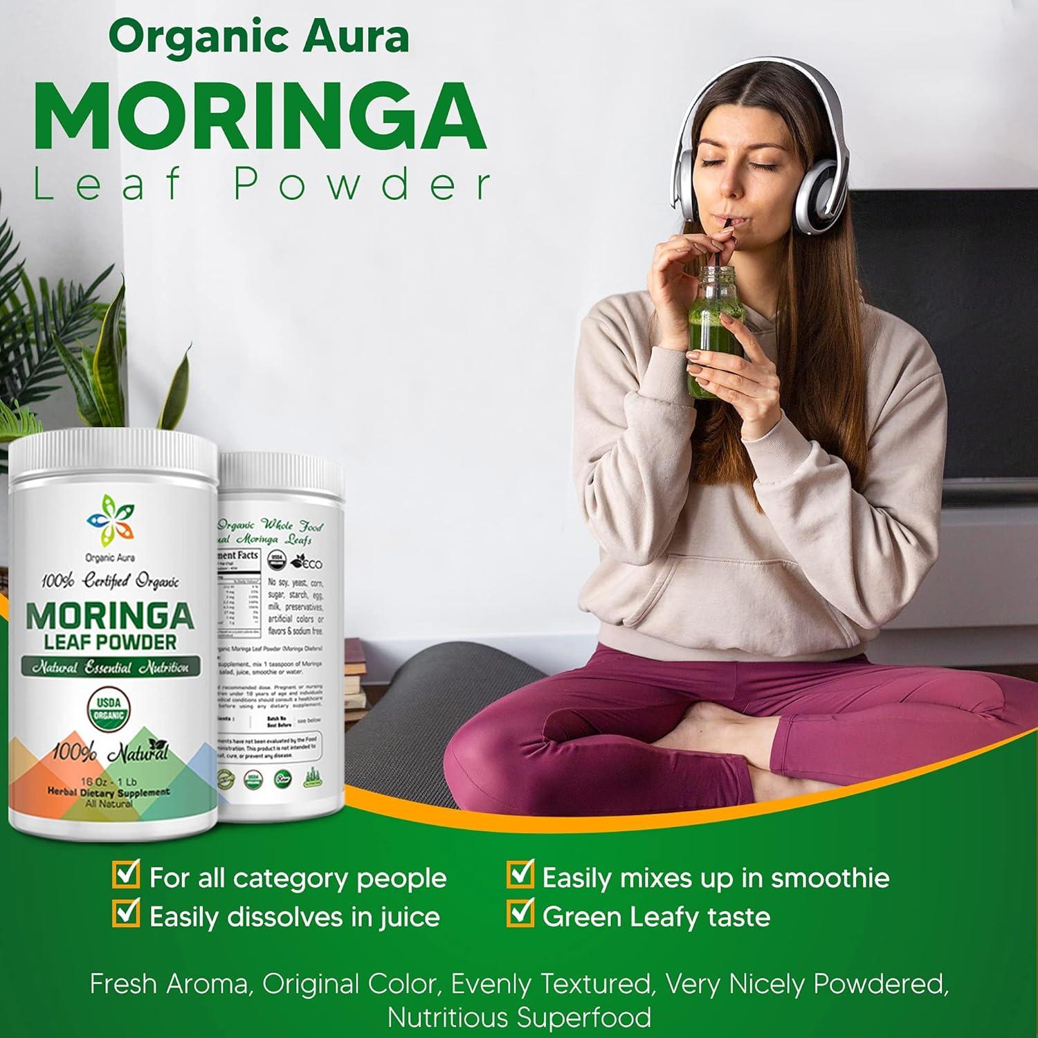 Polvo de Moringa Orgánica 454g Organic Aura - Superalimento Natural