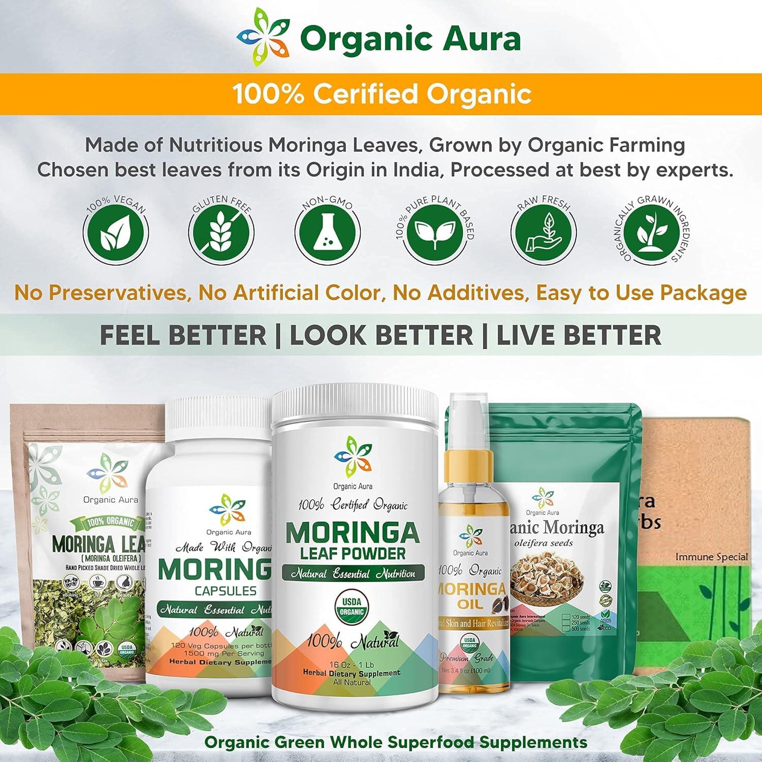 Polvo de Moringa Orgánica 454g Organic Aura - Superalimento Natural