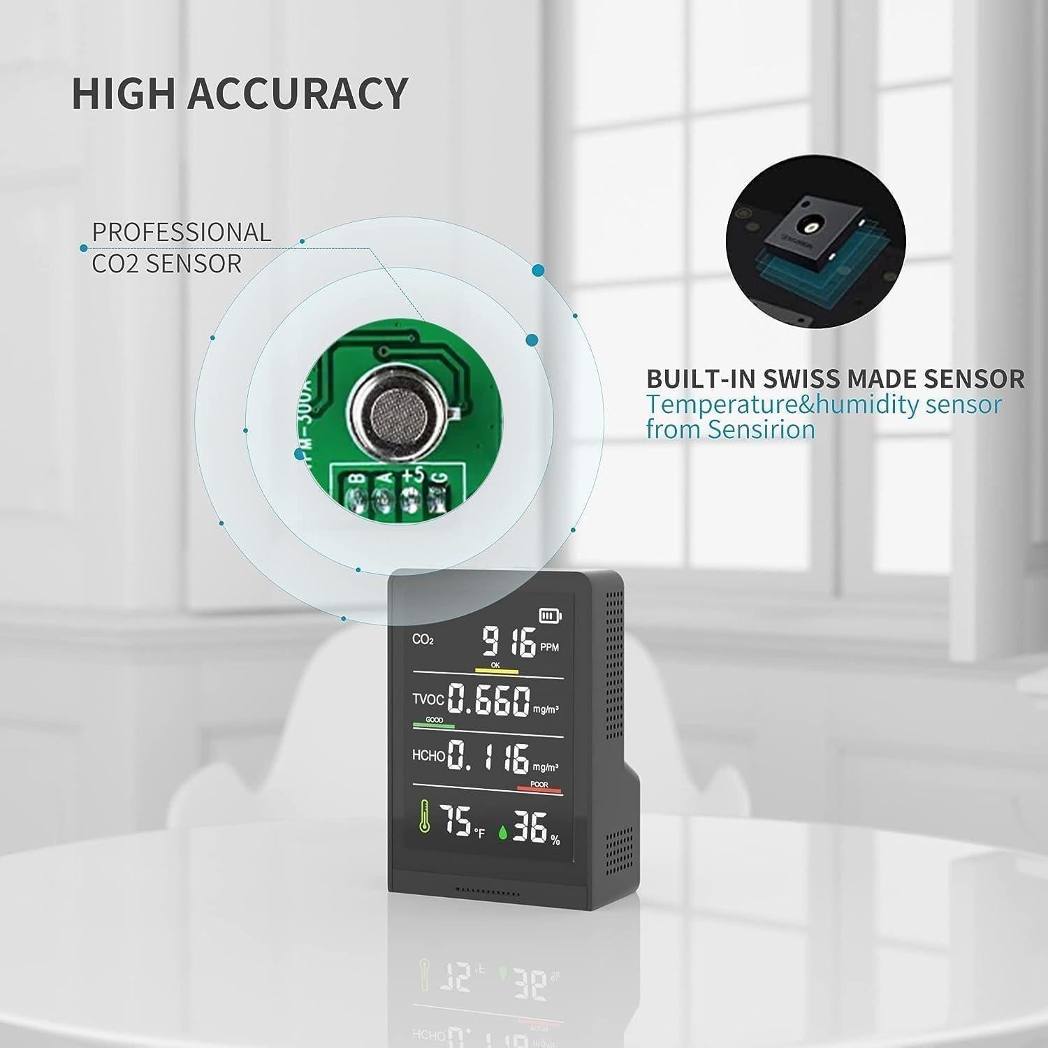 Monitor de Calidad del Aire PinoTec AK3 5 en 1 CO2 HCHO TVOC