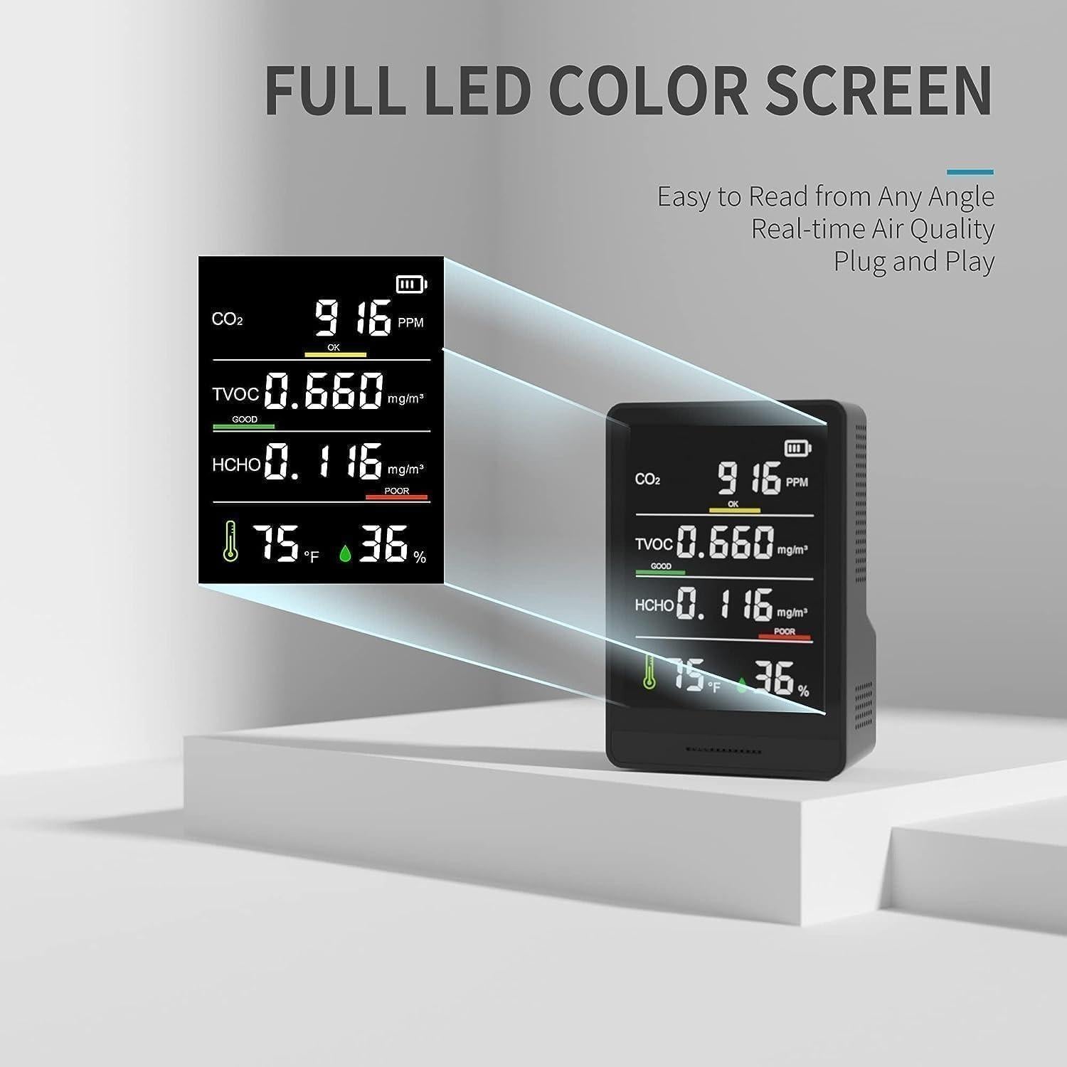 Monitor de Calidad del Aire PinoTec AK3 5 en 1 CO2 HCHO TVOC
