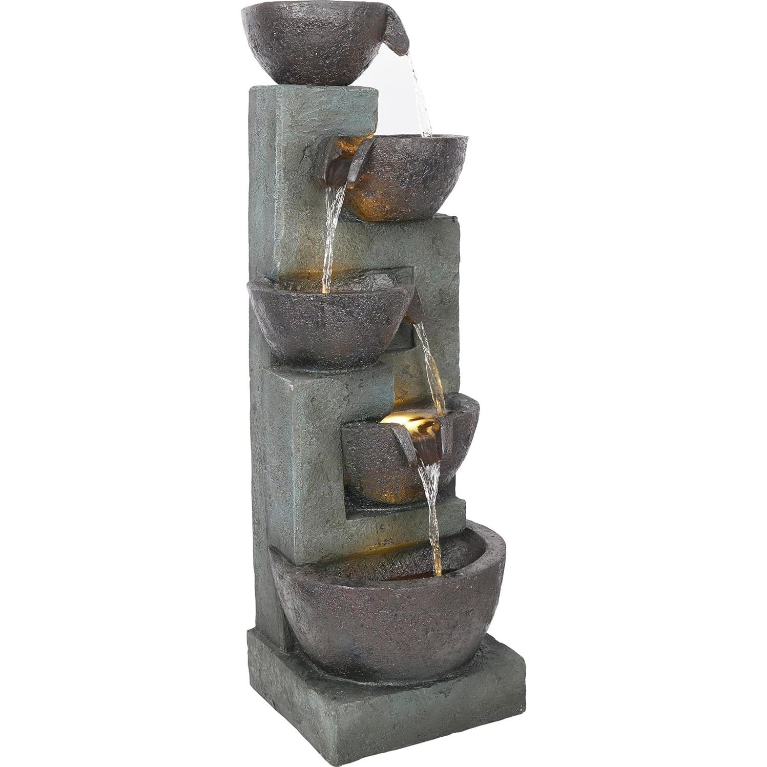 Fuente de Cascada 5 Tazones Alpine TZL390 con Luces LED 99 cm