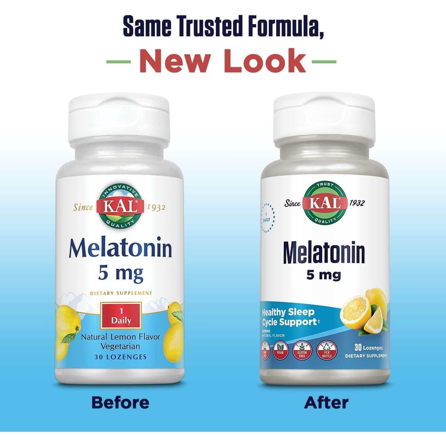 KAL Melatonina 5mg con Vitamina B6, 30 Pastillas Sabor Limón