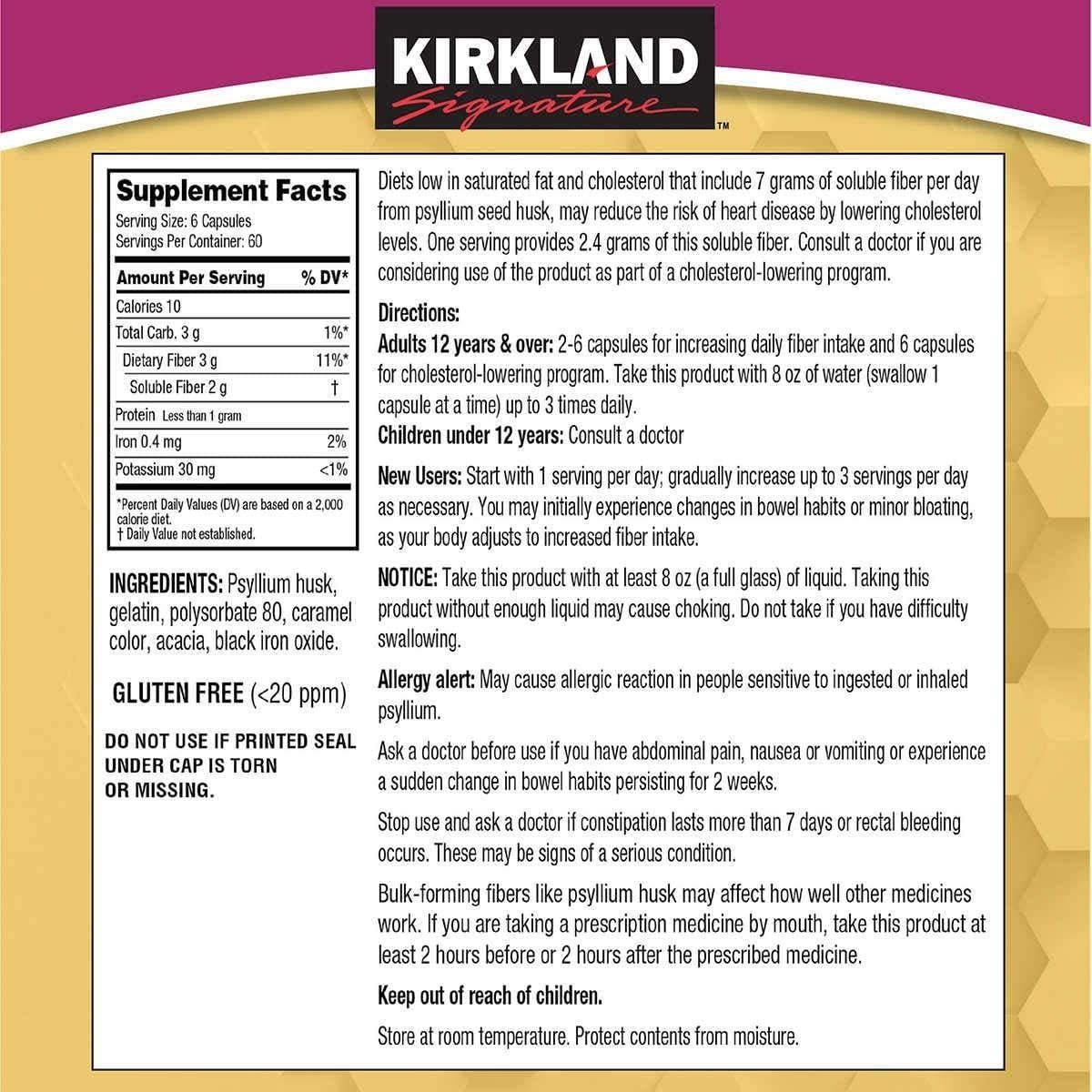 Kirkland Signature Fibra de Psyllium 720 Cápsulas 100% Natural
