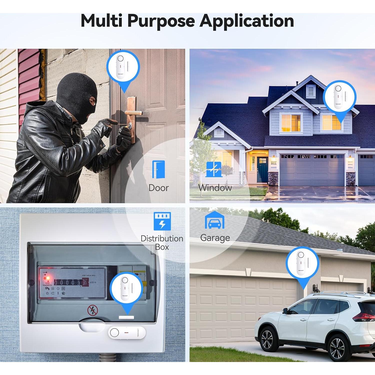 Alarmas de Puerta TECKNET 9 Paquete Seguridad Inalámbrica