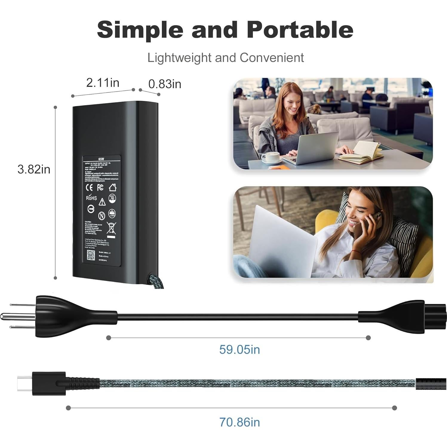 Cargador USB-C 65W HP Envy - Adaptador portátil ligero