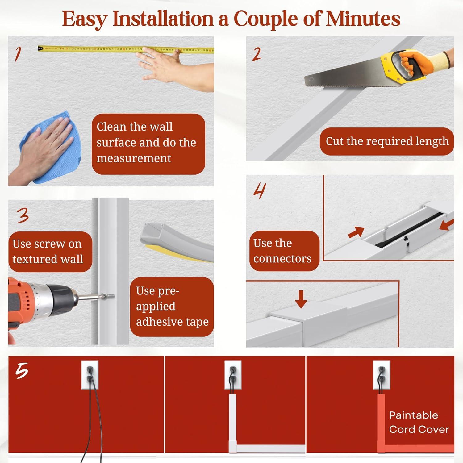 Ocultador de Cables EVZA 398,78 cm Pintable y Adhesivo
