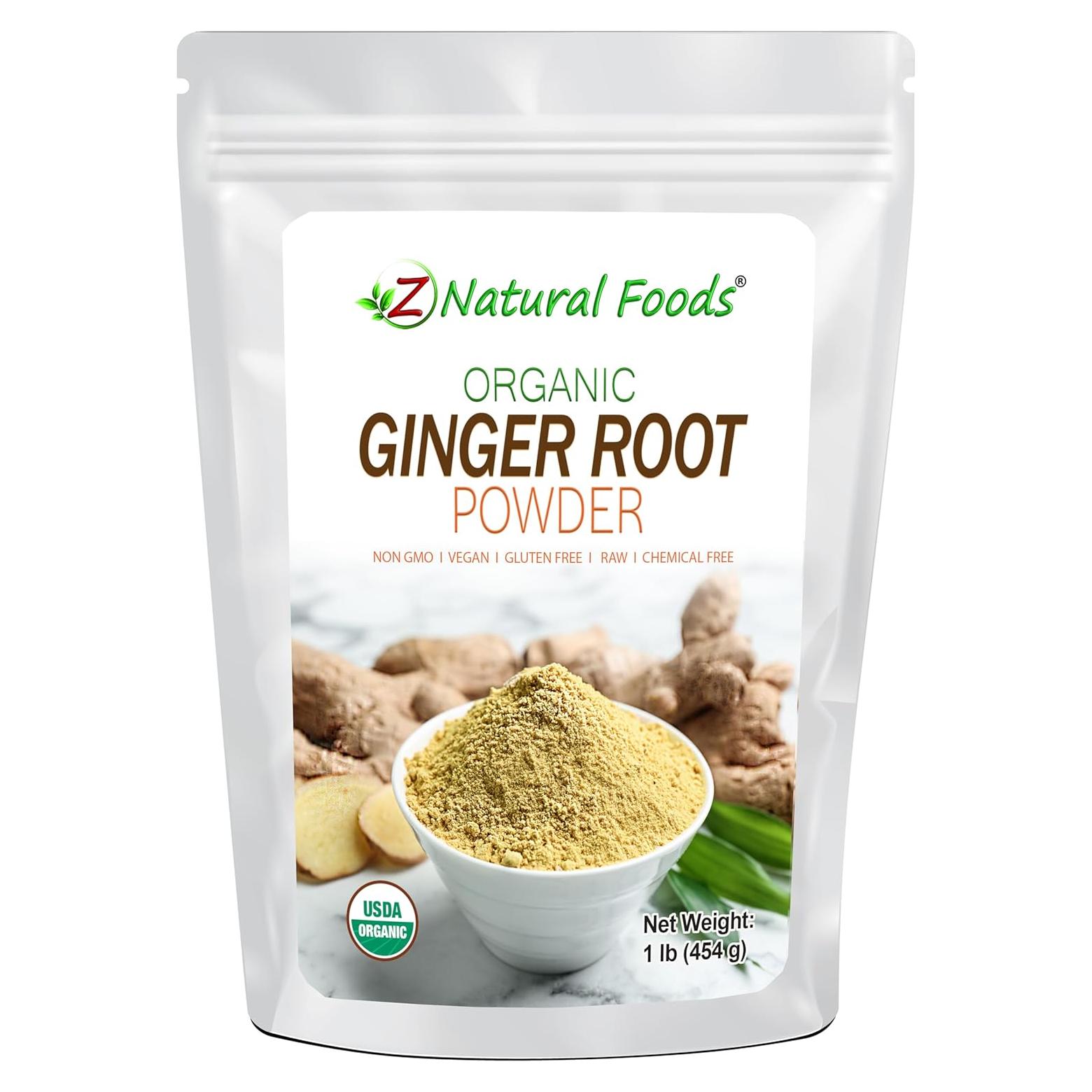 Z Natural Foods Organic Ginger Root Powder - Great for Tea, Juice, Smoothie, Cooking or Baking Recipes - Ground Superfood Spice Supplement - Raw, Non GMO, Gluten Free, Vegan, Kosher - 1 lb