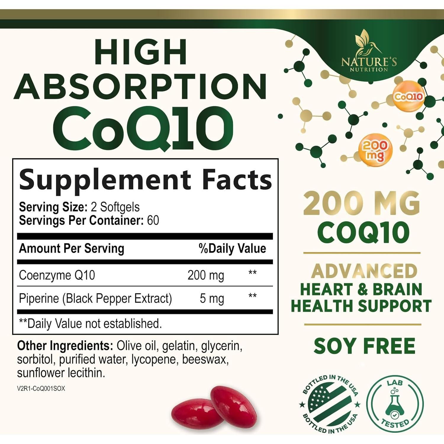 Suplemento CoQ10 200mg Nature's Nutrition - 120 Softgels