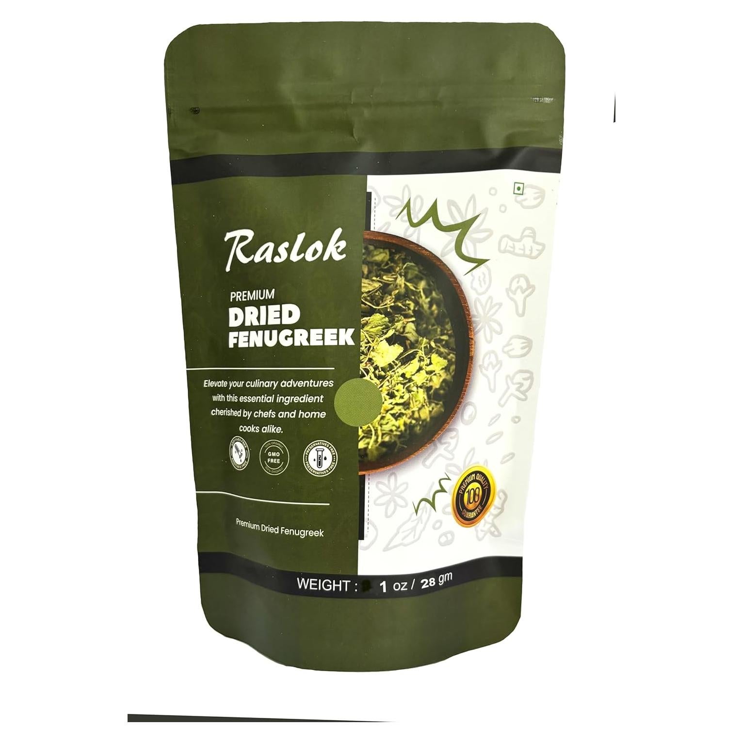 Hojas de Fenogreco Secas Raslok 28.35 g - Especias Indias