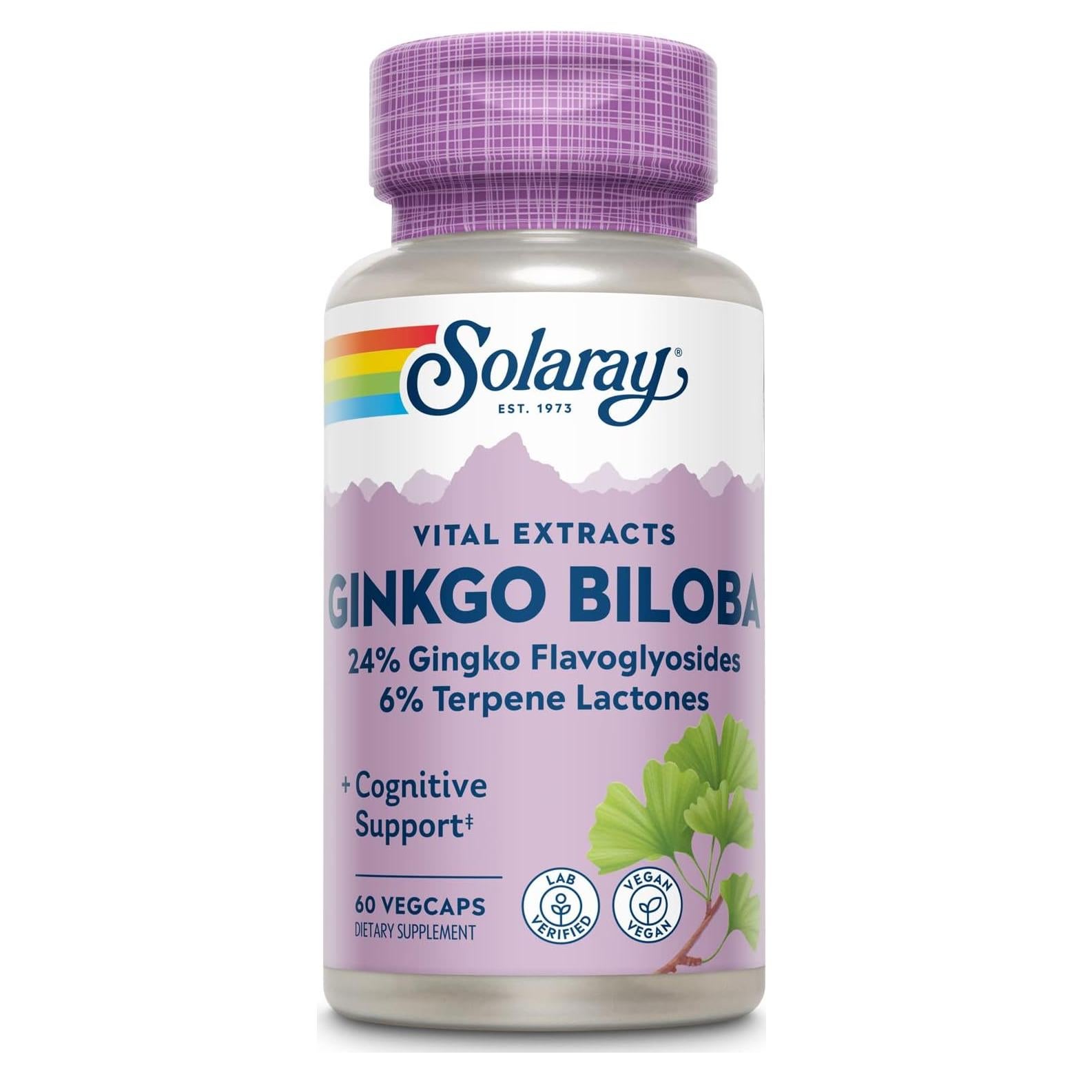 Extracto de Ginkgo Biloba Solaray 60mg - 60 Cápsulas
