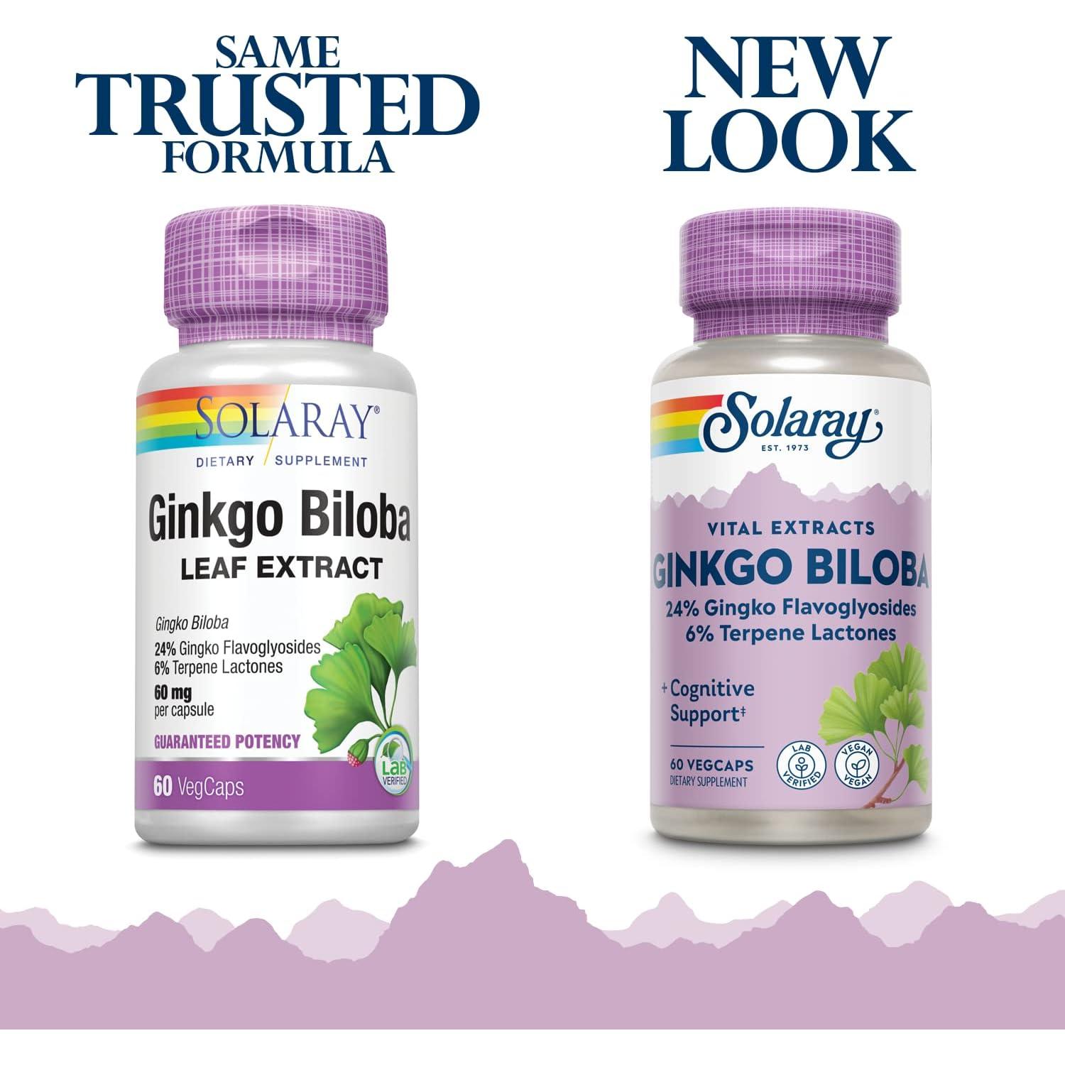 Extracto de Ginkgo Biloba Solaray 60mg - 60 Cápsulas