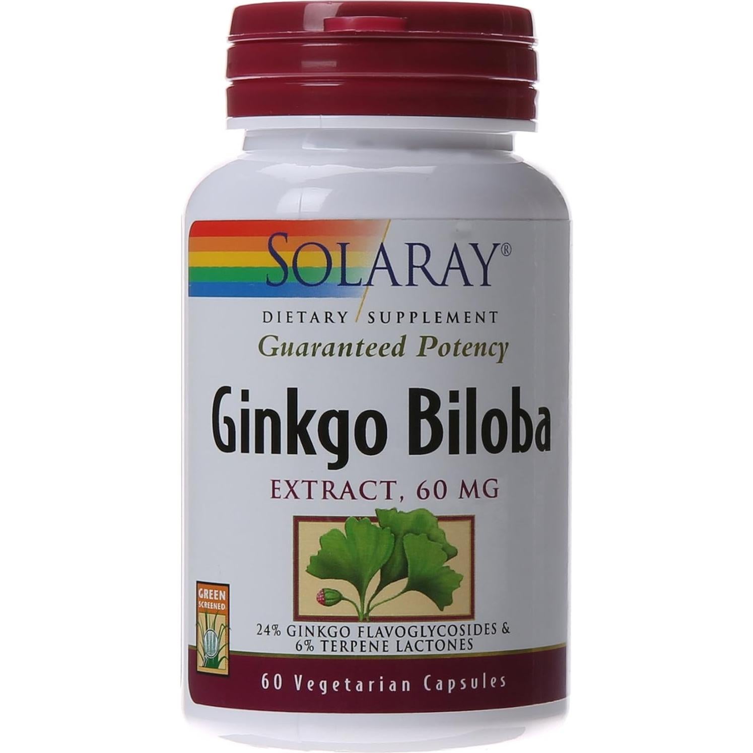 Extracto de Ginkgo Biloba Solaray 60mg - 60 Cápsulas