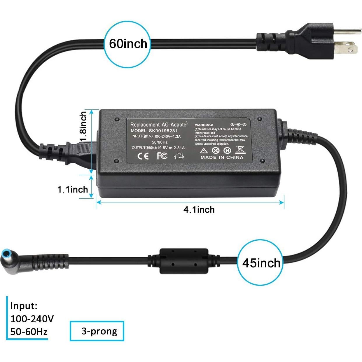 Cargador 45W HP Pavilion 19.5V 2.31A con Cable