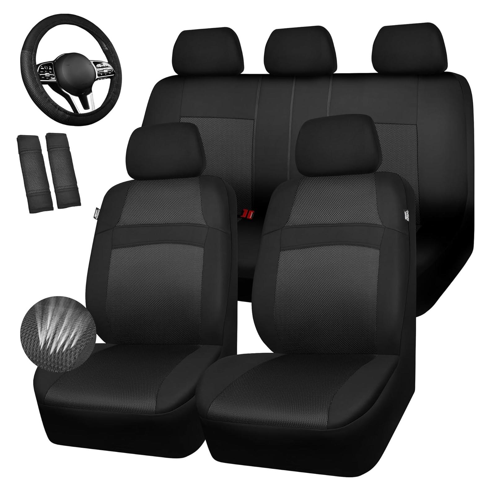 Fundas de Asiento de Coche CAR PASS 13PCS Transpirables Negro
