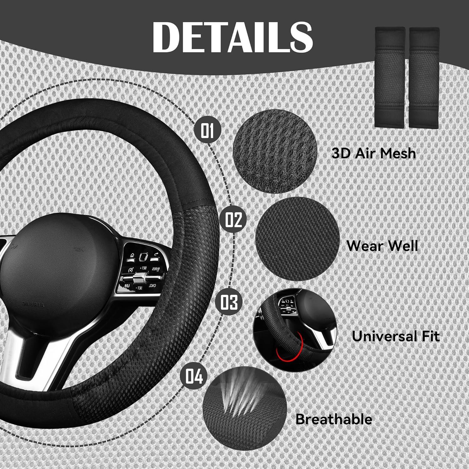 Fundas de Asiento de Coche CAR PASS 13PCS Transpirables Negro