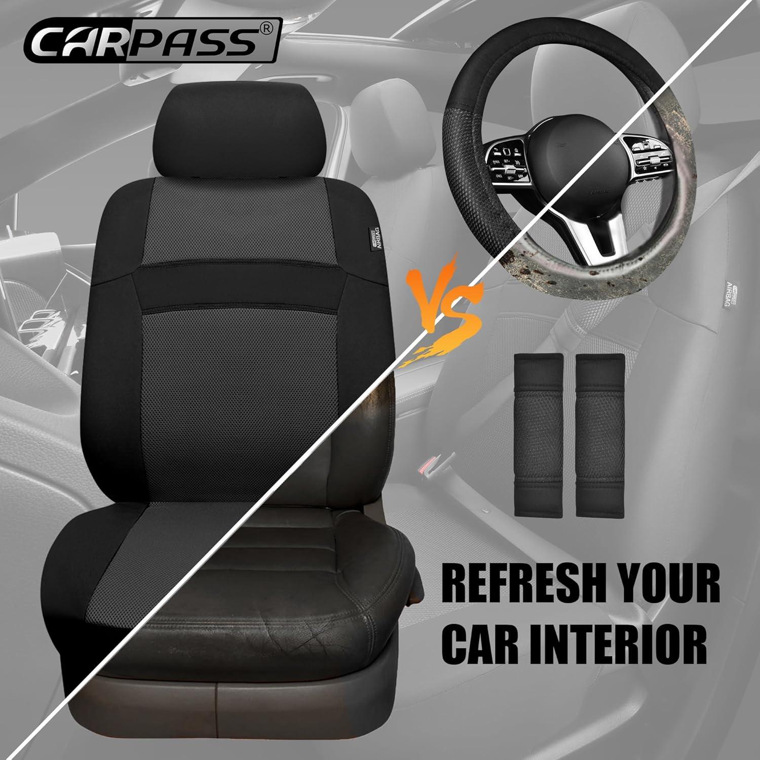 Fundas de Asiento de Coche CAR PASS 13PCS Transpirables Negro