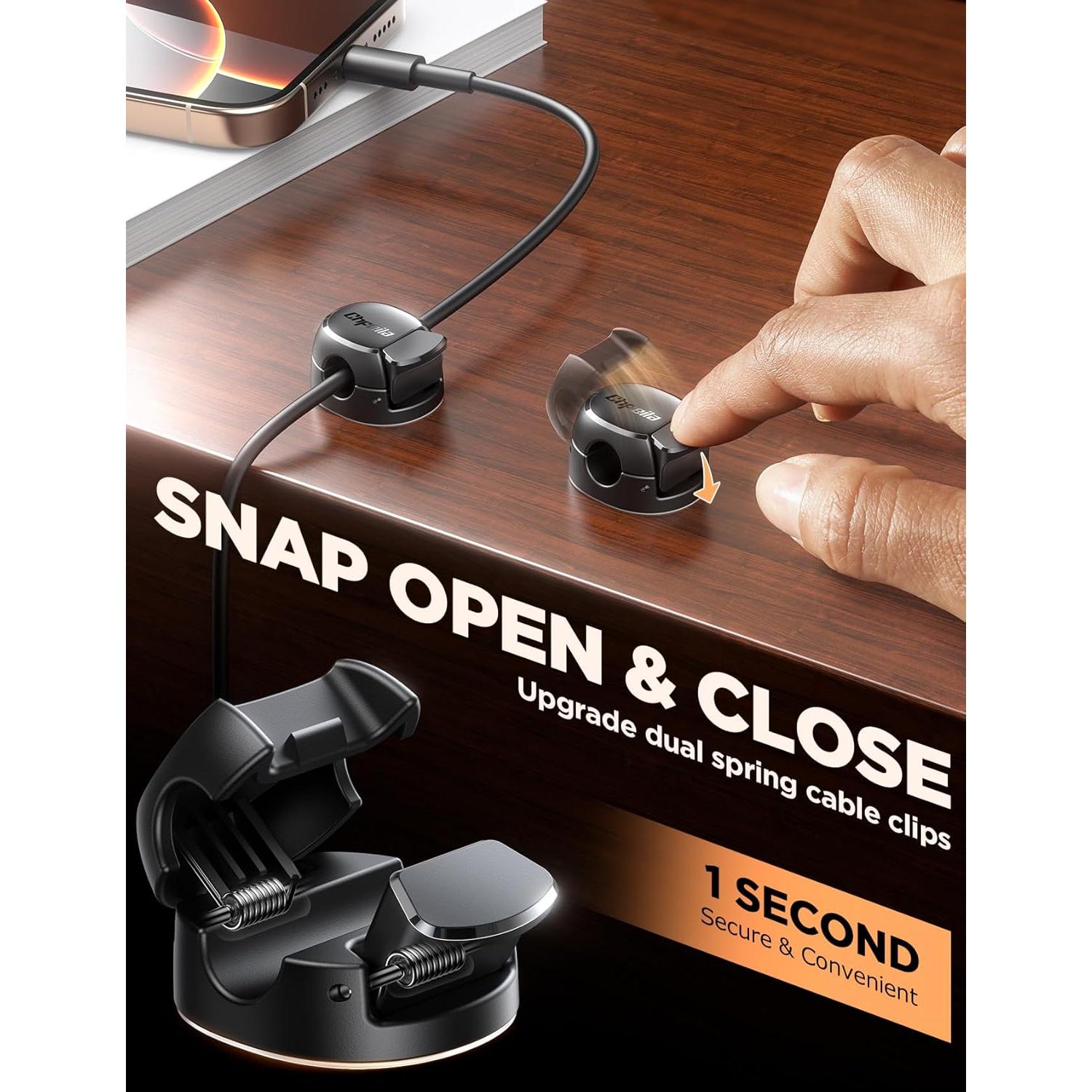 Organizador de Cables 8 Pack Chfeila Clips Adhesivos Negro