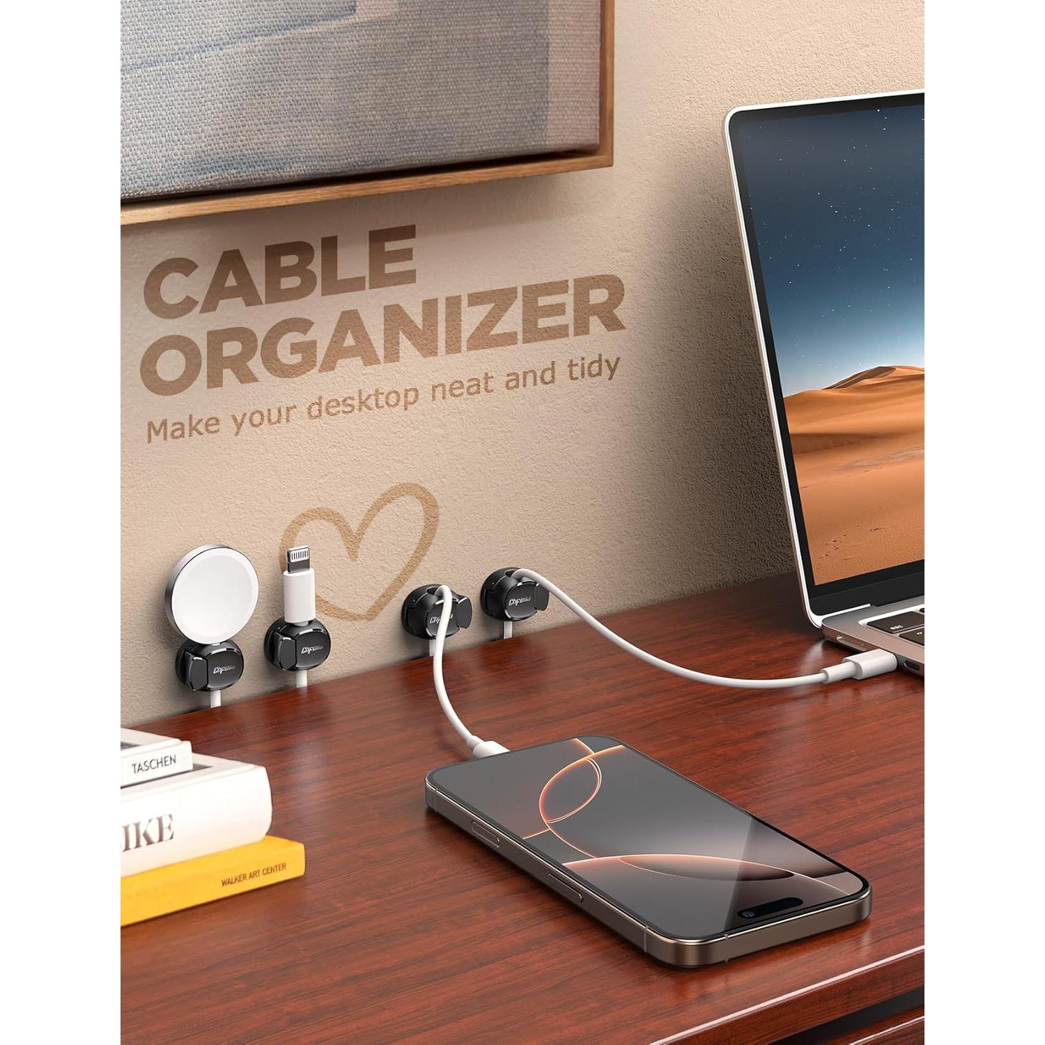 Organizador de Cables 8 Pack Chfeila Clips Adhesivos Negro