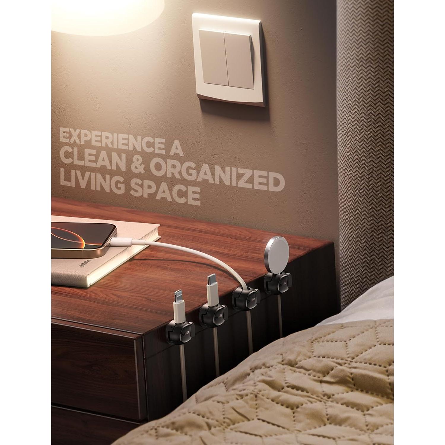 Organizador de Cables 8 Pack Chfeila Clips Adhesivos Negro