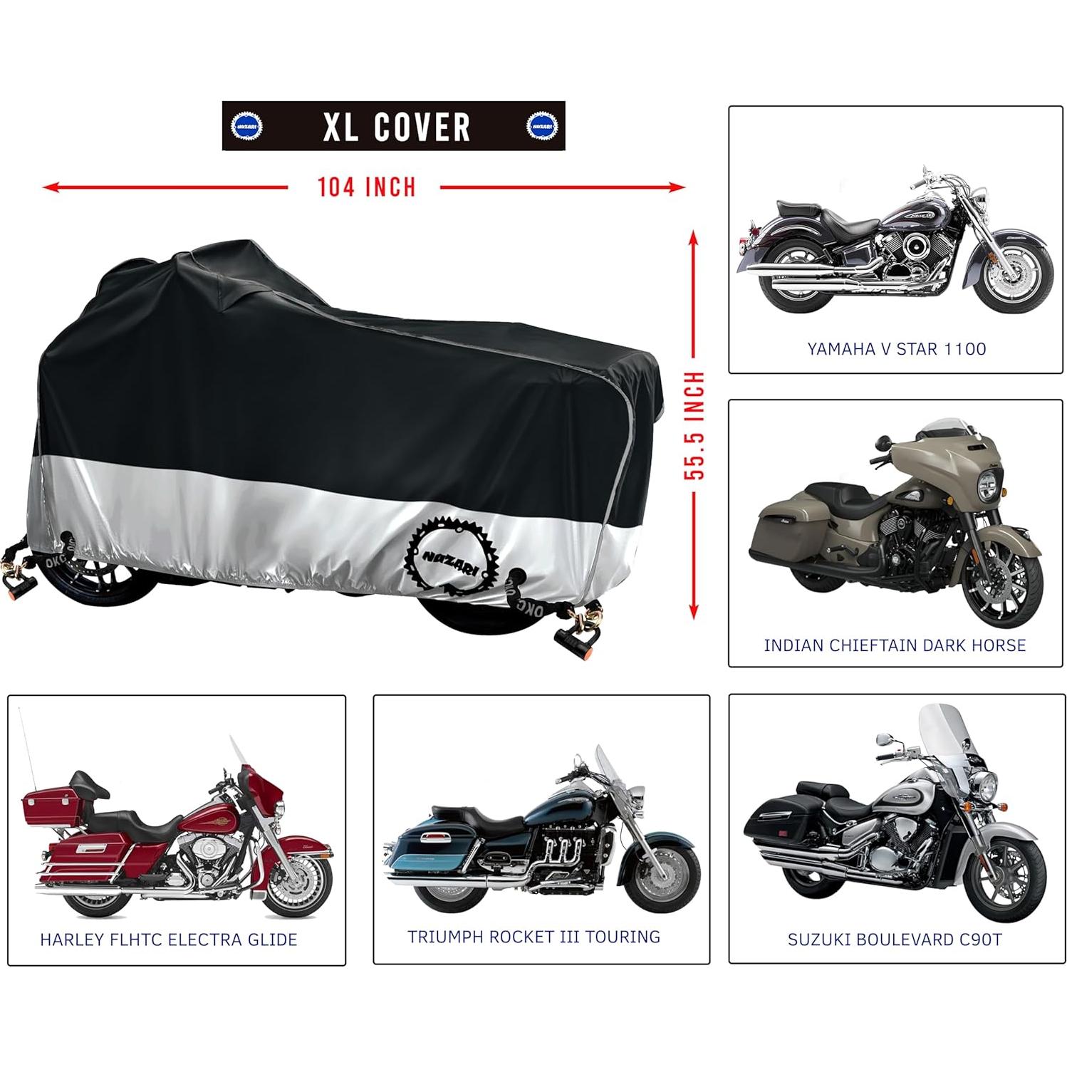 Funda de Motocicleta Nuzari XL Impermeable con Tiras Reflectantes