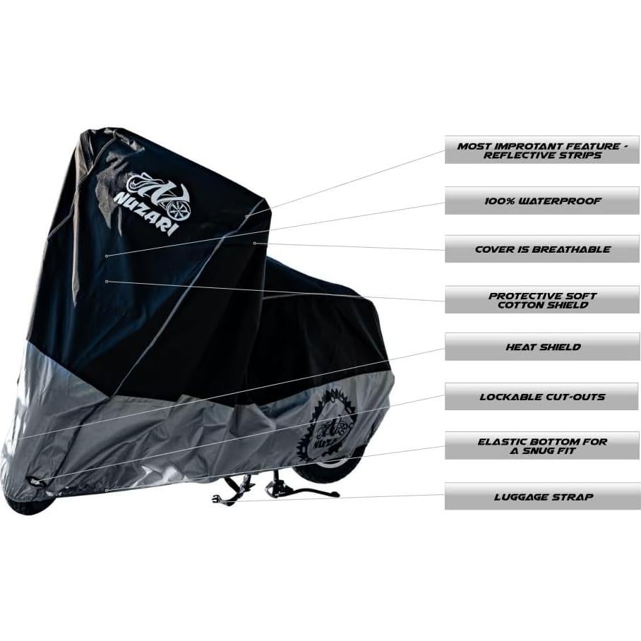 Funda de Motocicleta Nuzari XL Impermeable con Tiras Reflectantes