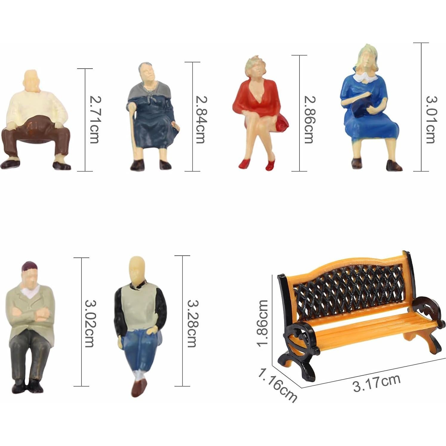 Personas y Bancos a Escala O EVEMODEL 1:50 para Dioramas