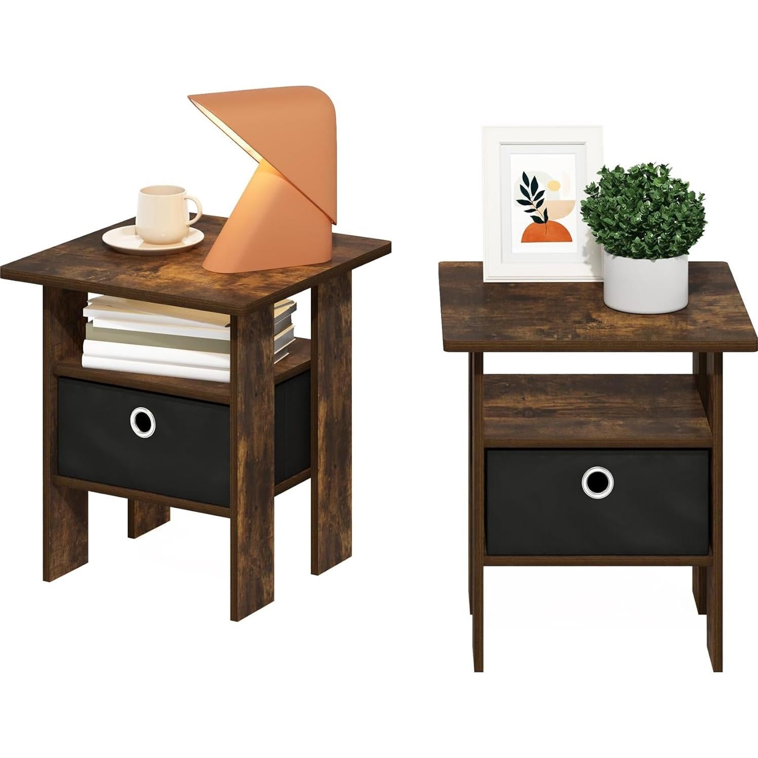 Mesa de Noche Furinno Andrey con Cajón Bin, Pino Ámbar