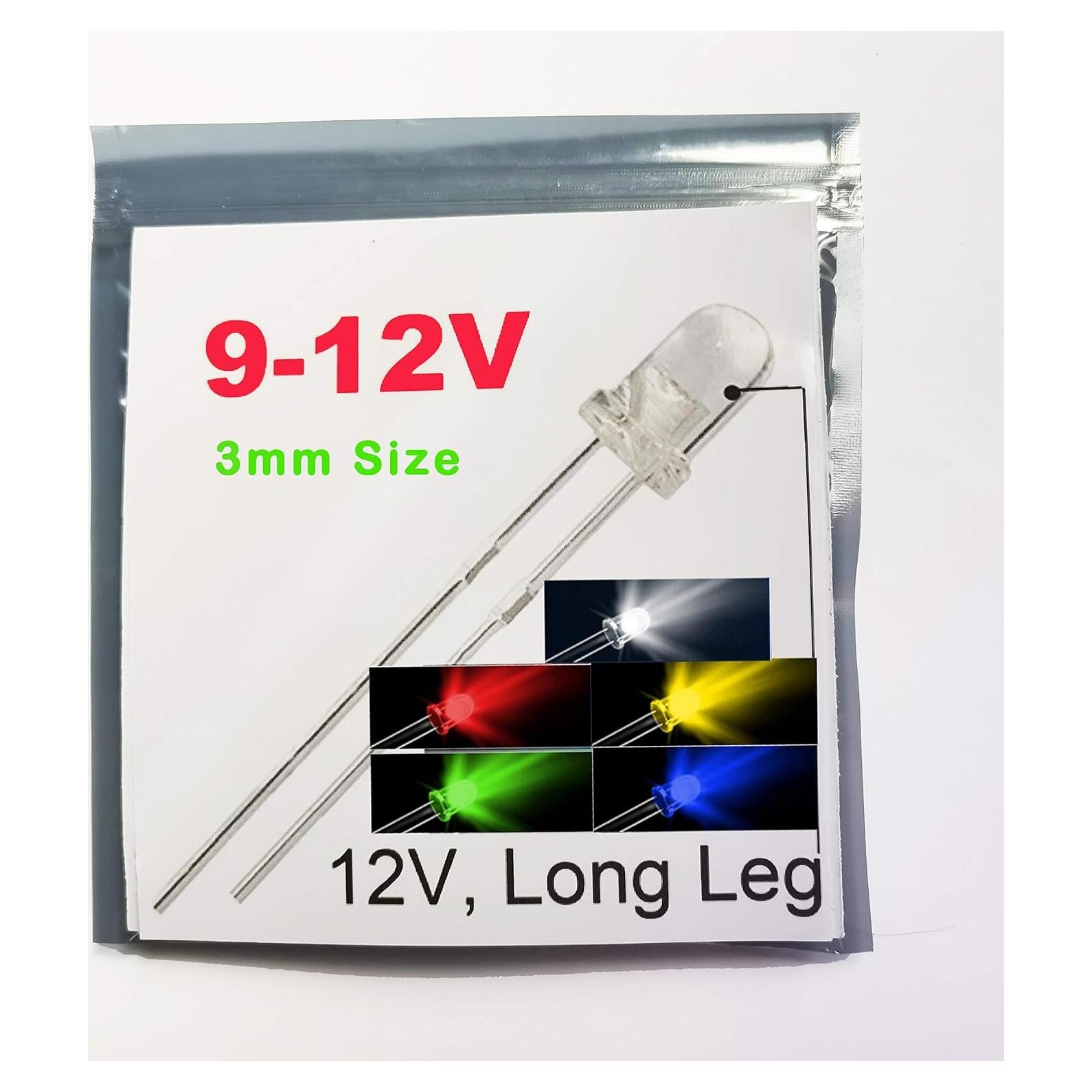 LEDs 3mm Bowerful 100pcs Mezcla 5 Colores 9-12V Sin Resistencia