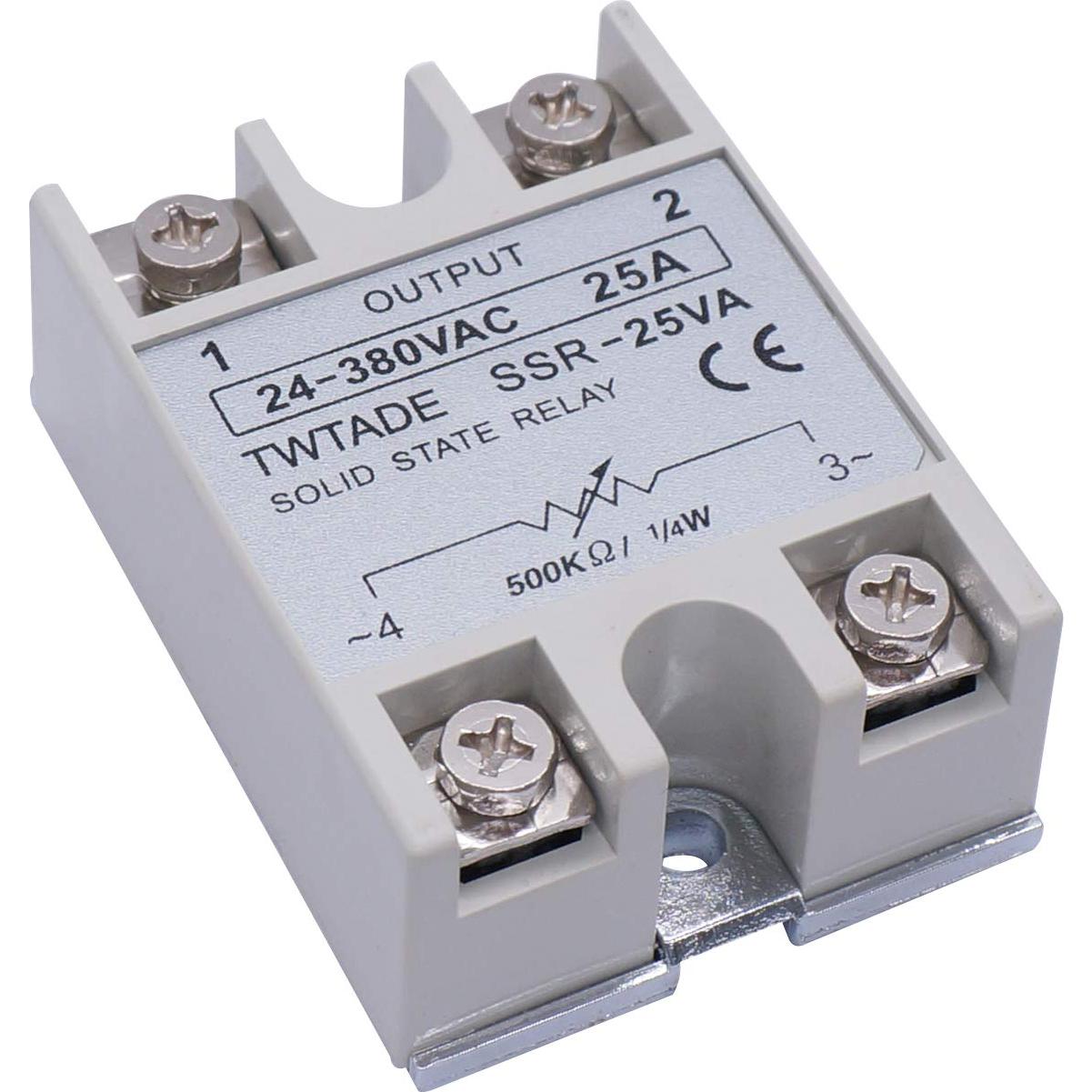 Relé de Estado Sólido TWTADE SSR-25VA 25A 380VAC con Disipador