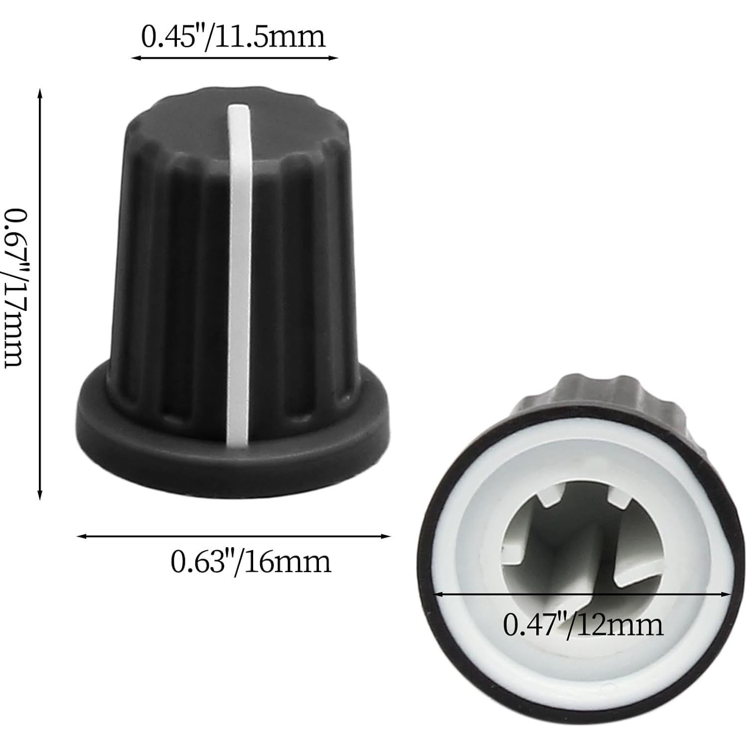 Hordion 6pcs 6mm D Type Potentiometer Knob, Guitar Volume Rotary Knob Control Knob Replacement for Encoder Electric Guitar Speaker Mixer Board DJ Controller, Black