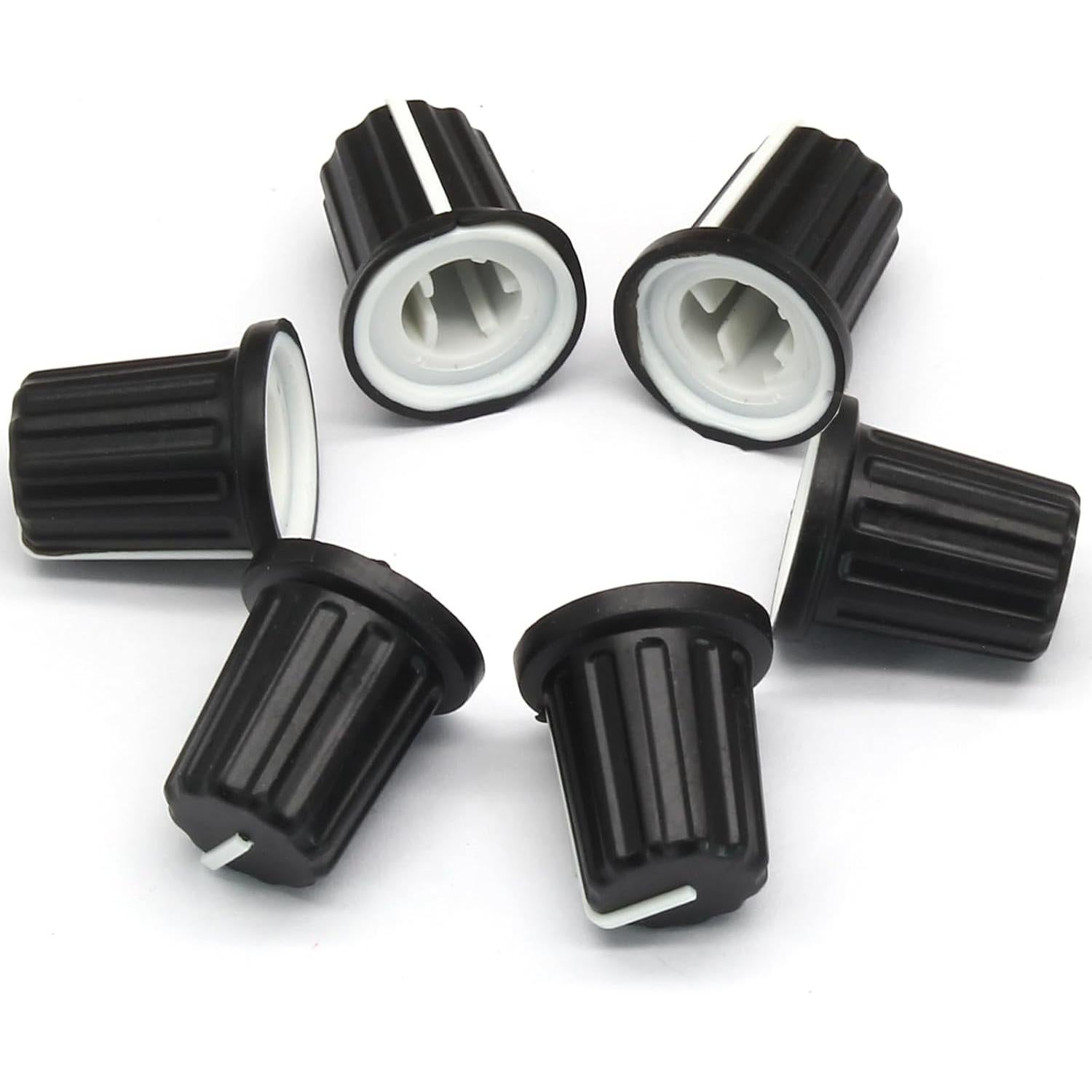 Hordion 6pcs 6mm D Type Potentiometer Knob, Guitar Volume Rotary Knob Control Knob Replacement for Encoder Electric Guitar Speaker Mixer Board DJ Controller, Black