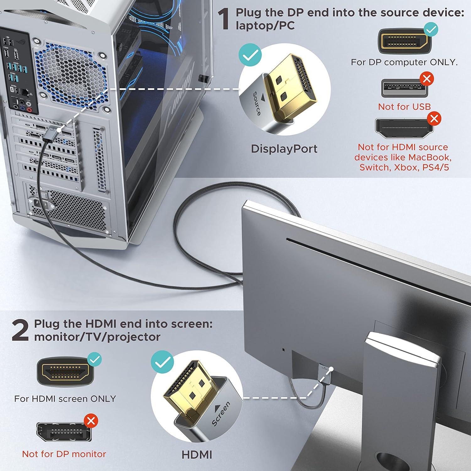Cable DisplayPort a HDMI WARRKY 1.0M 4K UHD Unidireccional