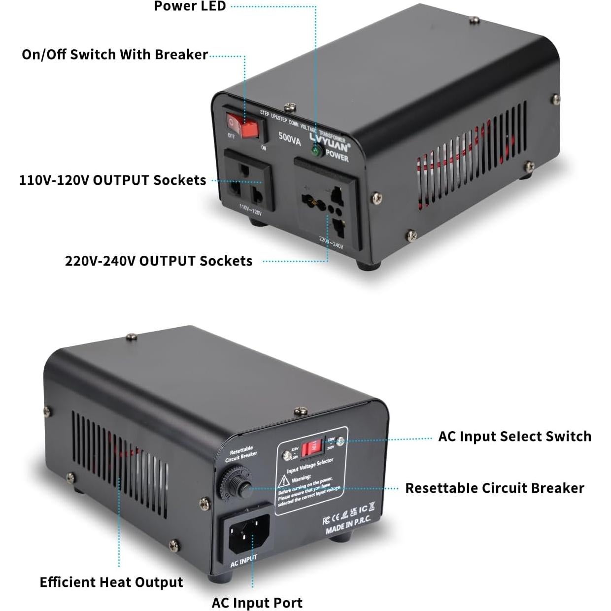 Transformador Convertidor de Voltaje LVYUAN 500W 110-240V