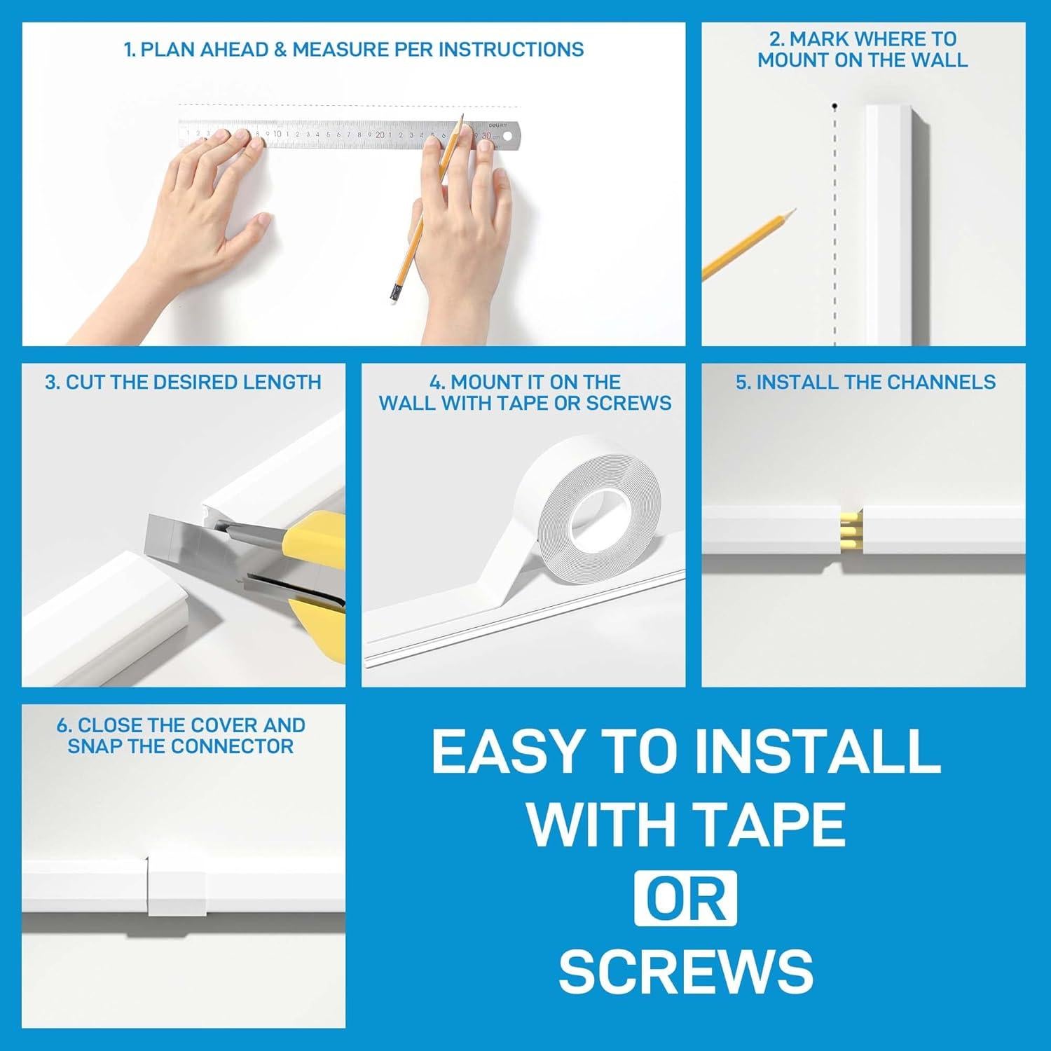 Ocultador de Cables Delamu 240cm Blanco para TV y Audio