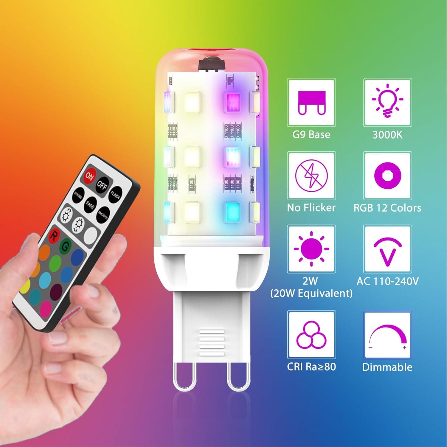 Bombillas LED G9 RGB AEGISLOGIC 2W 3000K 12 Colores 2 Pzas