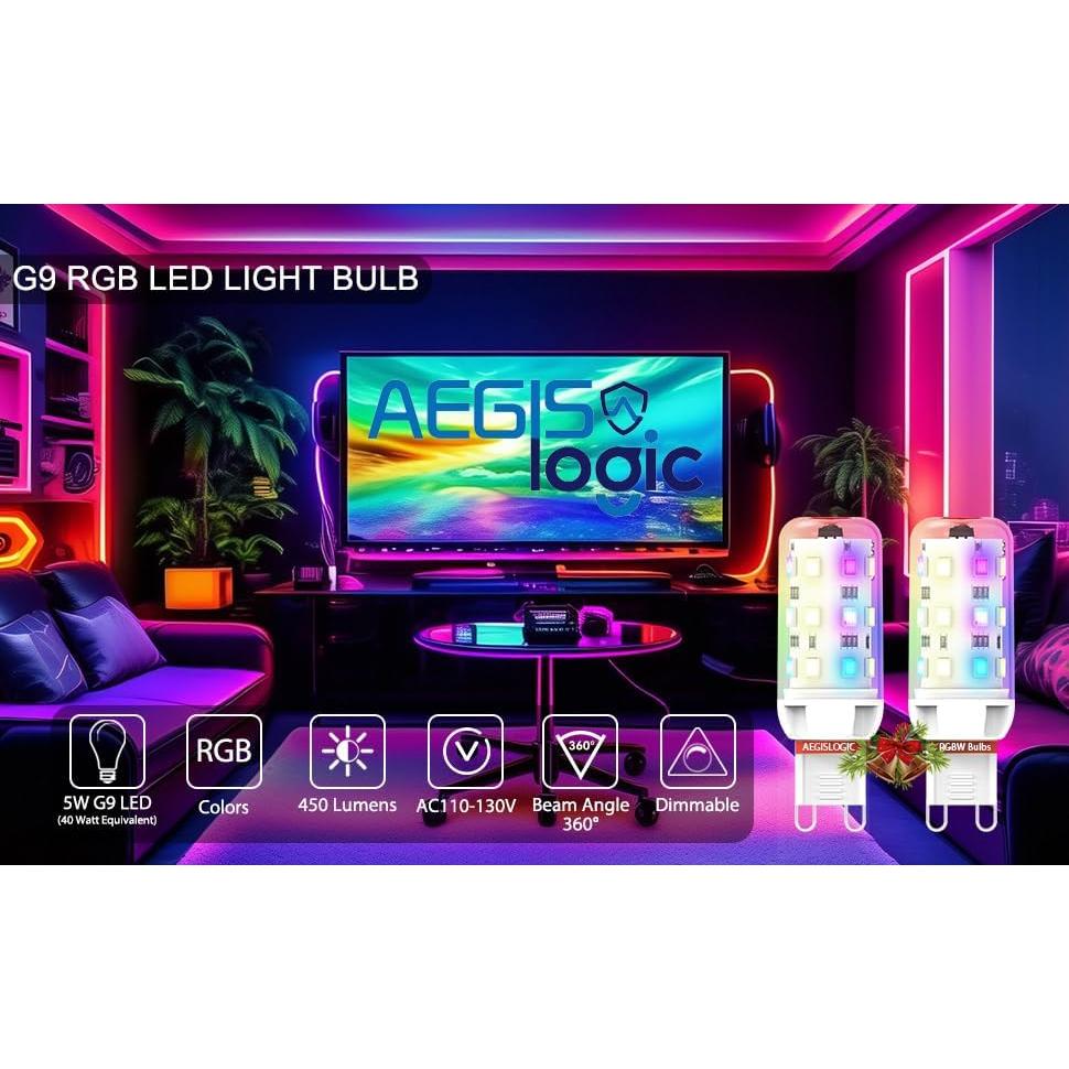 Bombillas LED G9 RGB AEGISLOGIC 2W 3000K 12 Colores 2 Pzas