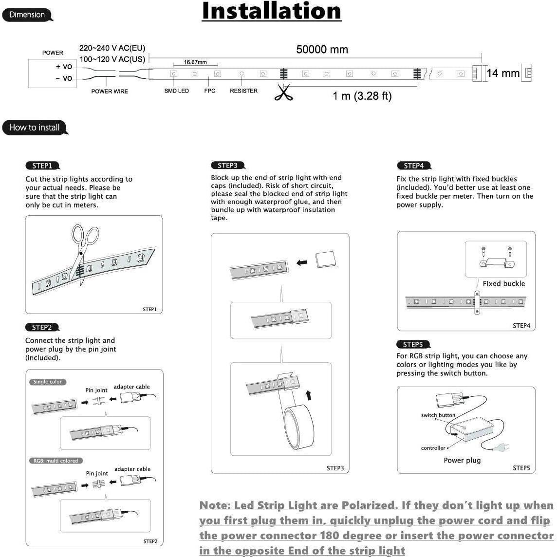 Tira de Luz LED KERTME 5m 4000K Dimmable Impermeable Control Remoto