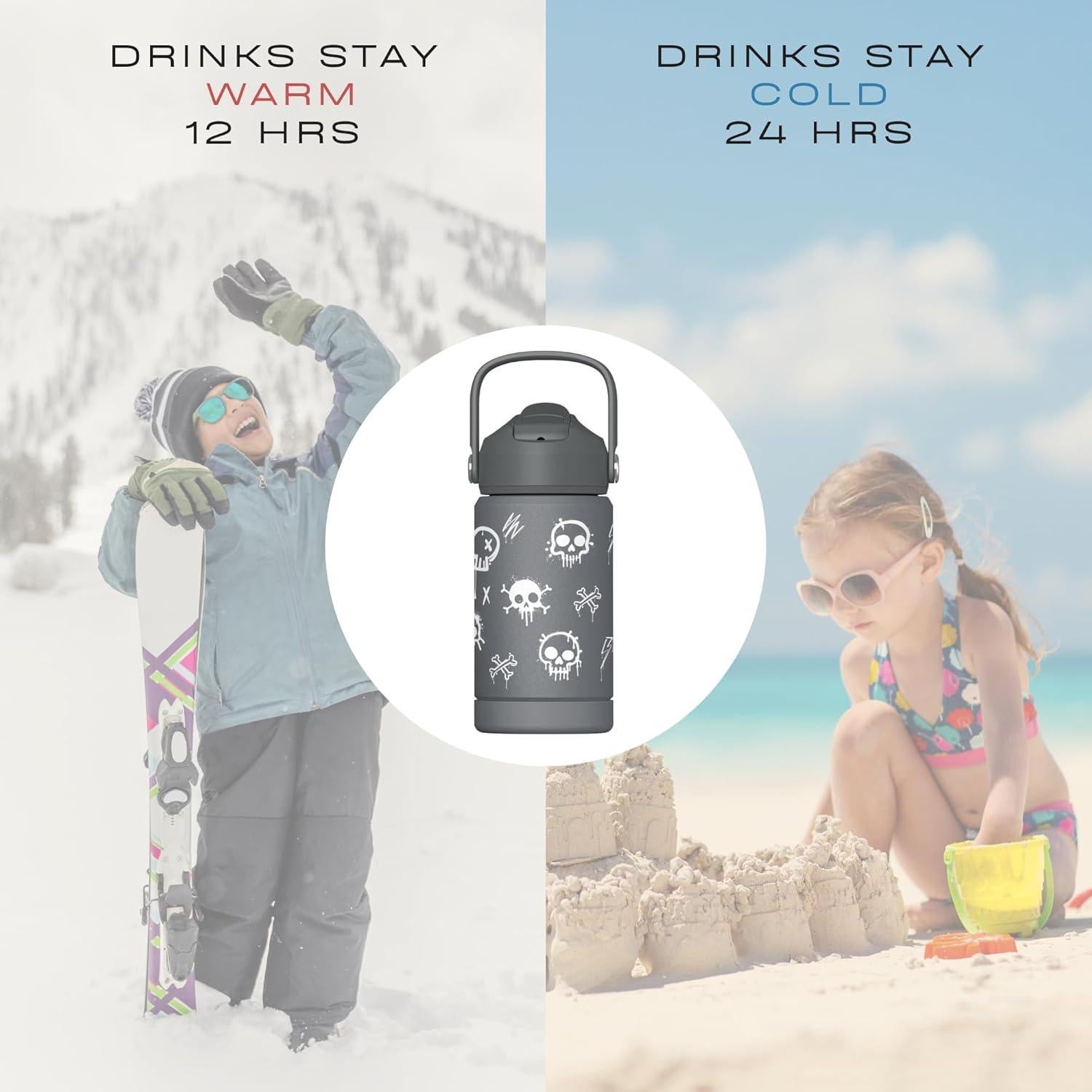 Botella de Agua para Niños Hippypotamus - Acero Inoxidable 355 ml - Tapa a Prueba de Fugas