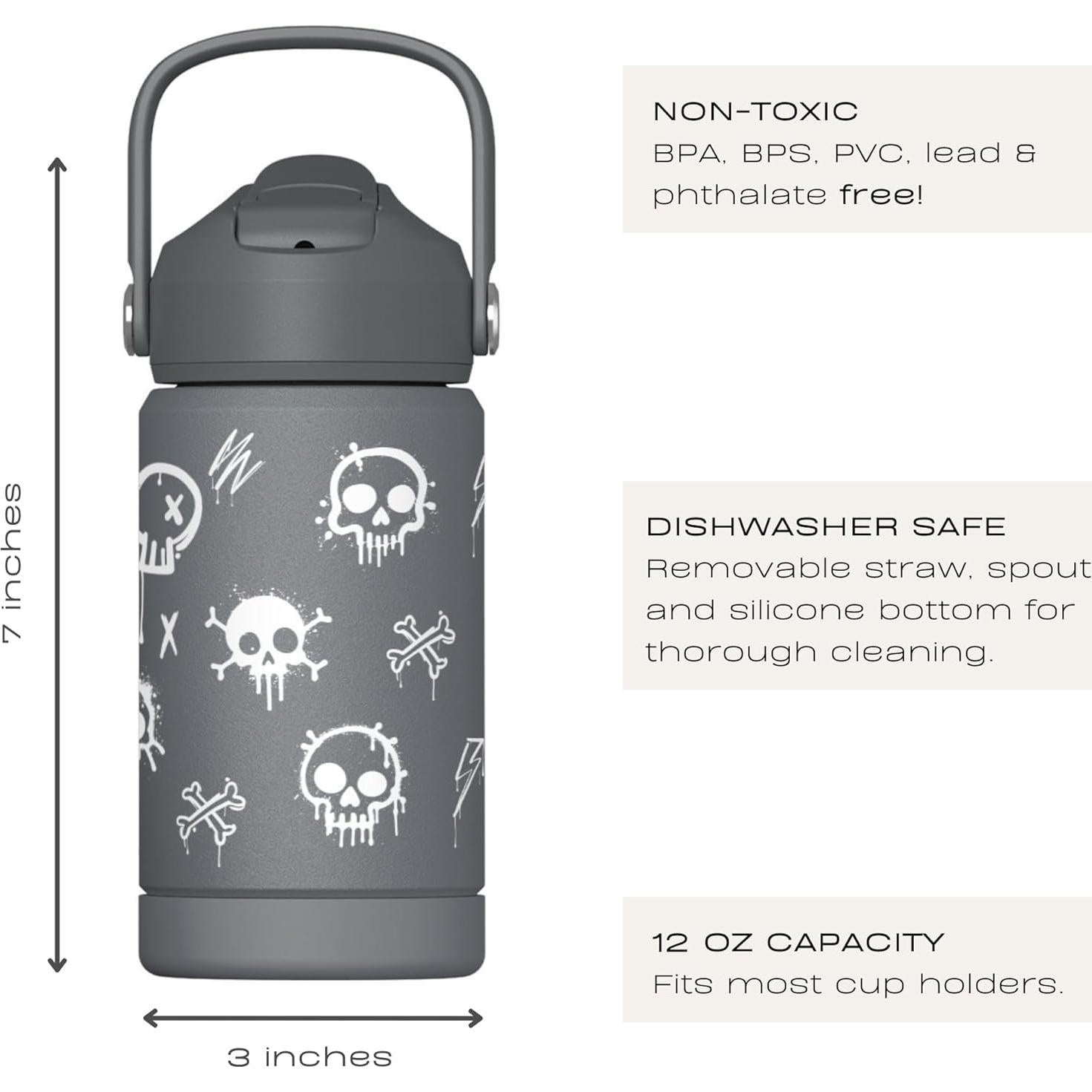 Botella de Agua para Niños Hippypotamus - Acero Inoxidable 355 ml - Tapa a Prueba de Fugas