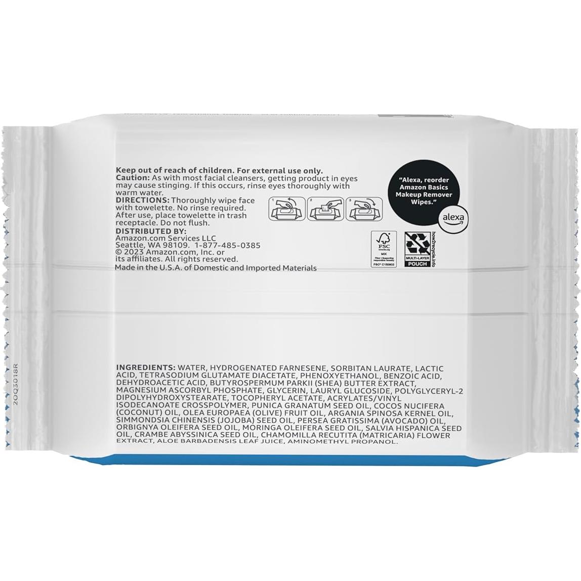 Toallitas Desmaquillantes Amazon Basics Sin Fragancia 25 Unidades